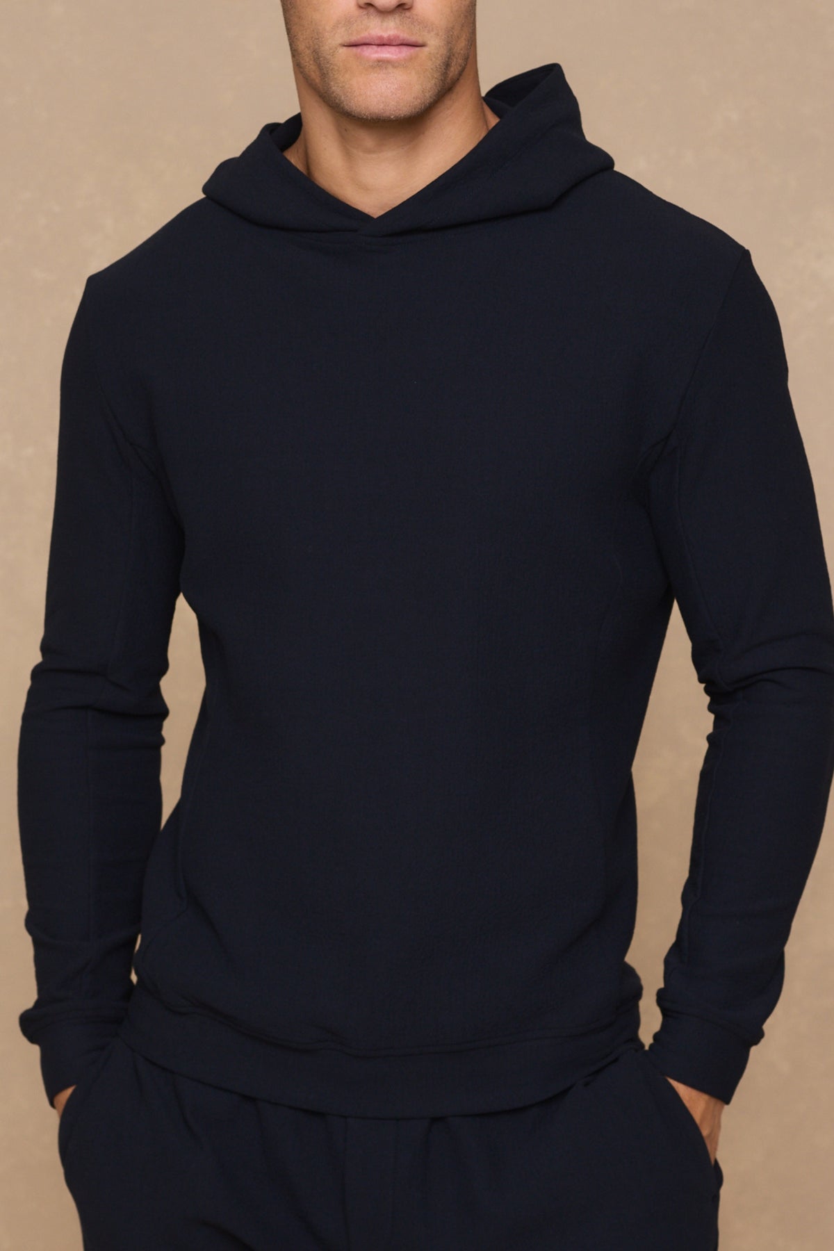 Zarco hoodie van gekreukeld jersey - marineblauw