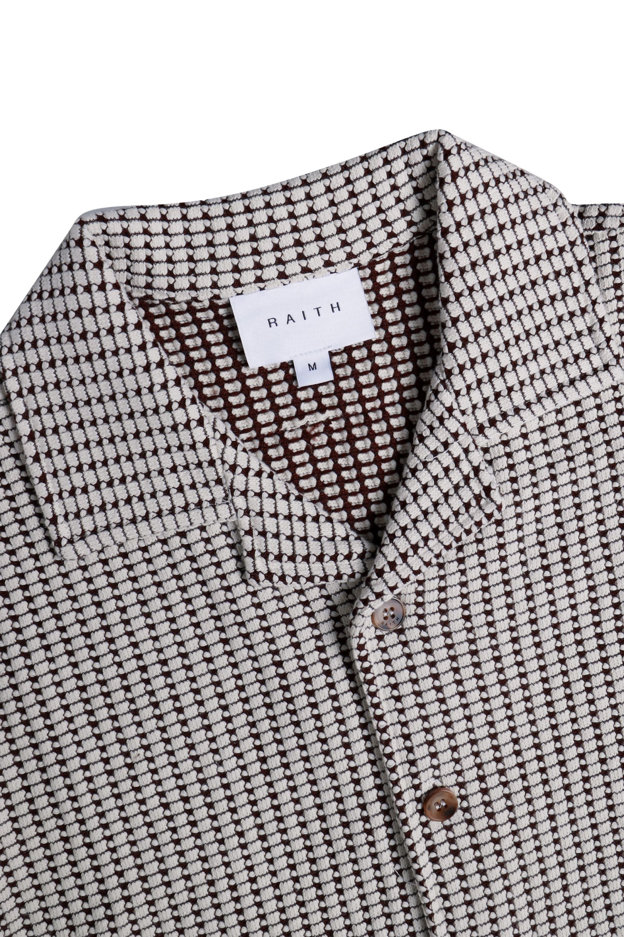 Marcos Patterned Waffle Short Sleeve Shirt - White/Brown