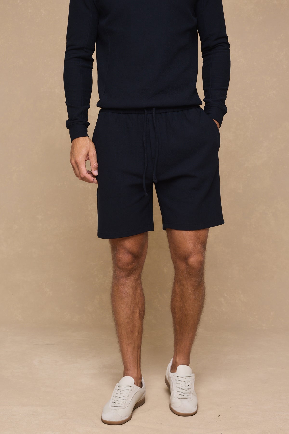 Zarco gekreukte jersey short - marineblauw