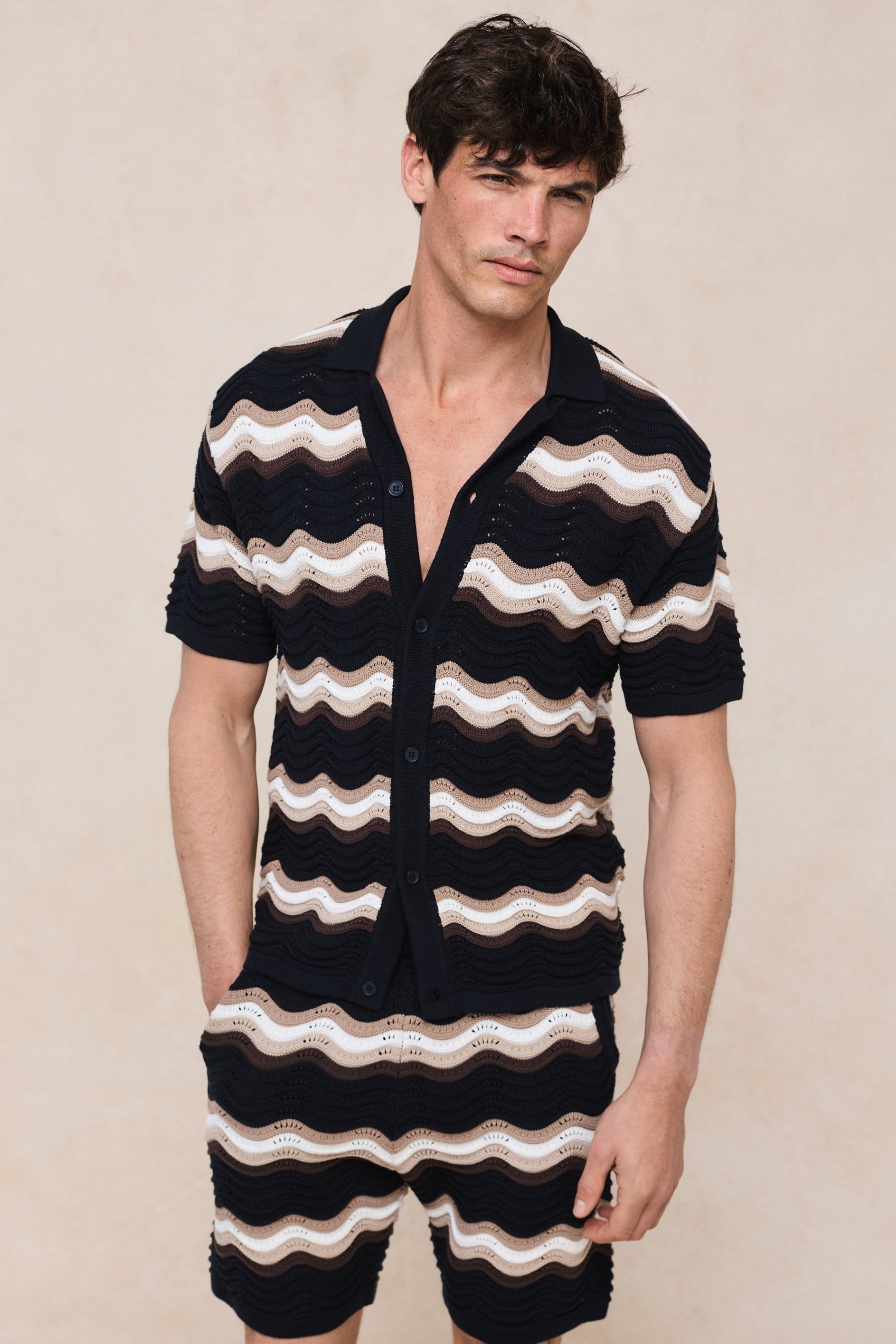 Primavera gehaakt gebreid shirt - Zwart/Bruin