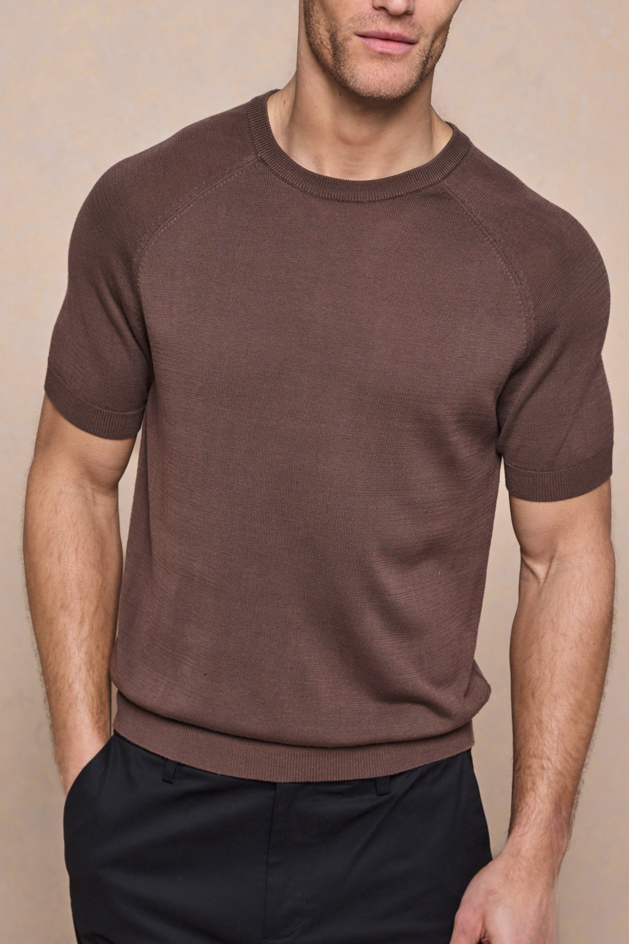 Riera gebreid T-shirt met ronde hals - Bruin