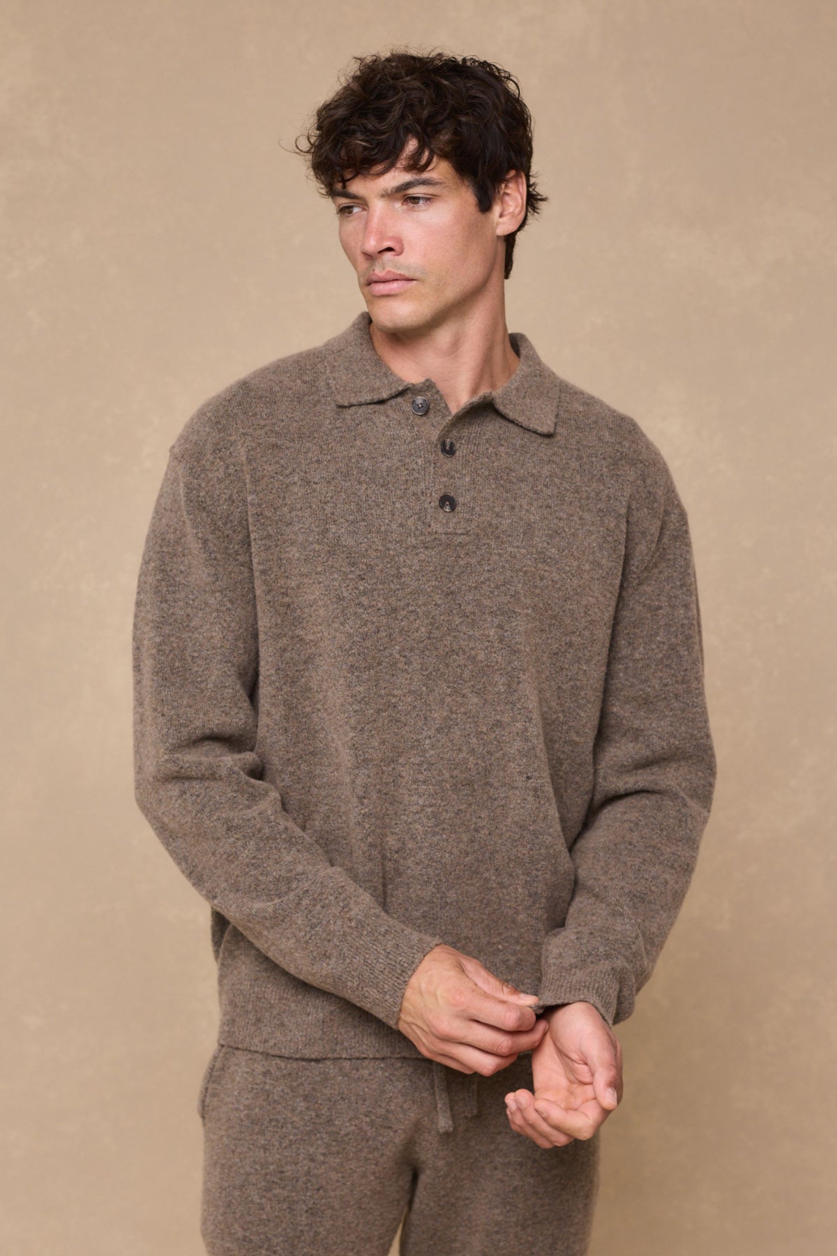 Otto Long Sleeve Polo - Brown Marl