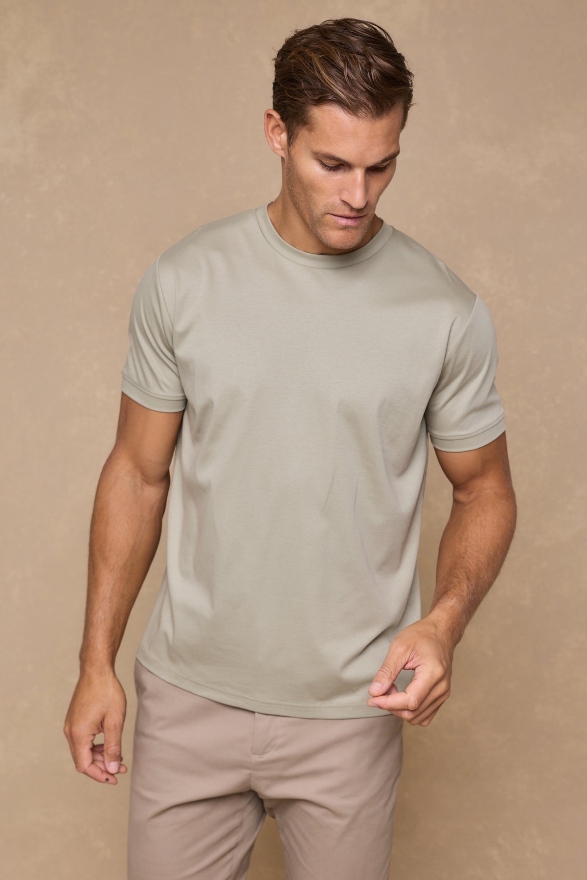 Luxe gemerceriseerd T-shirt - Licht saliegroen