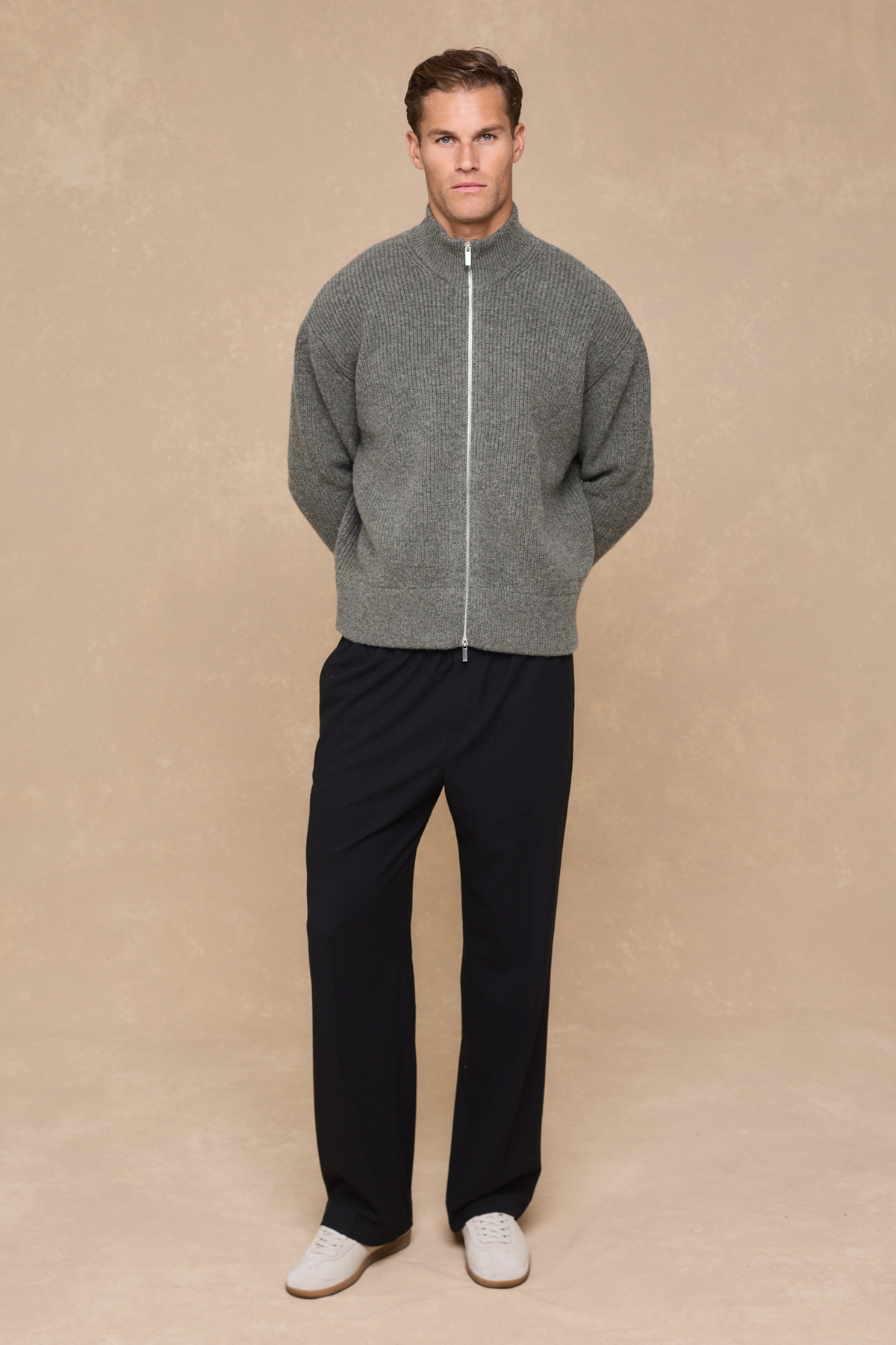 Seb Zip Thru Rib Knit Bomber - Sage Green