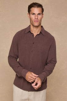 Cami Linen Classic Collar Shirt - Brown