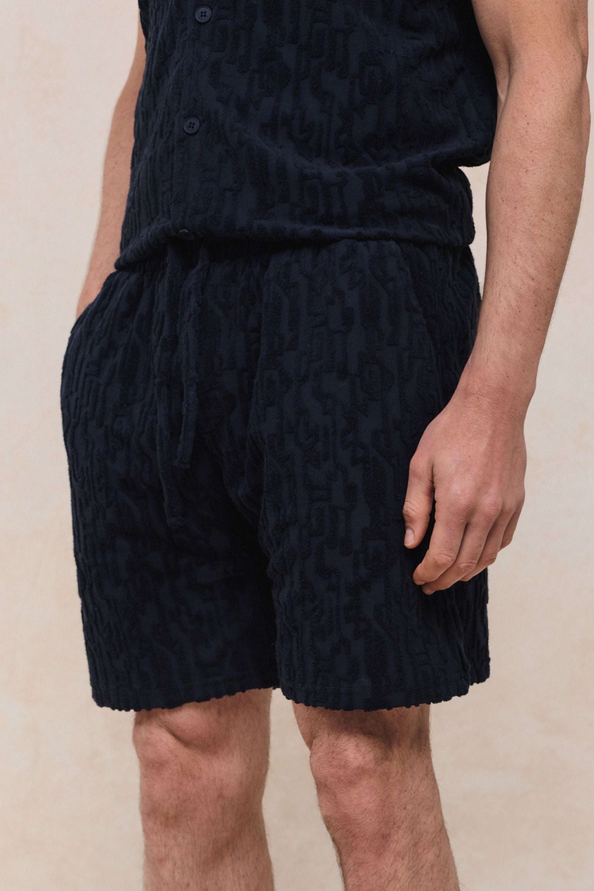 Fausto korte broek met fluweelachtige badstof - marineblauw