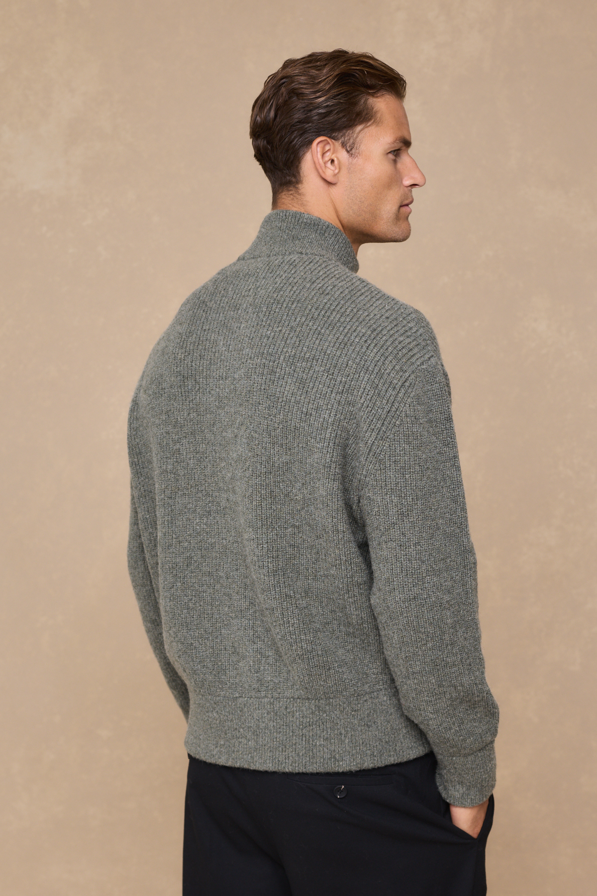 Seb Zip Thru Rib Knit Bomber - Sage Green