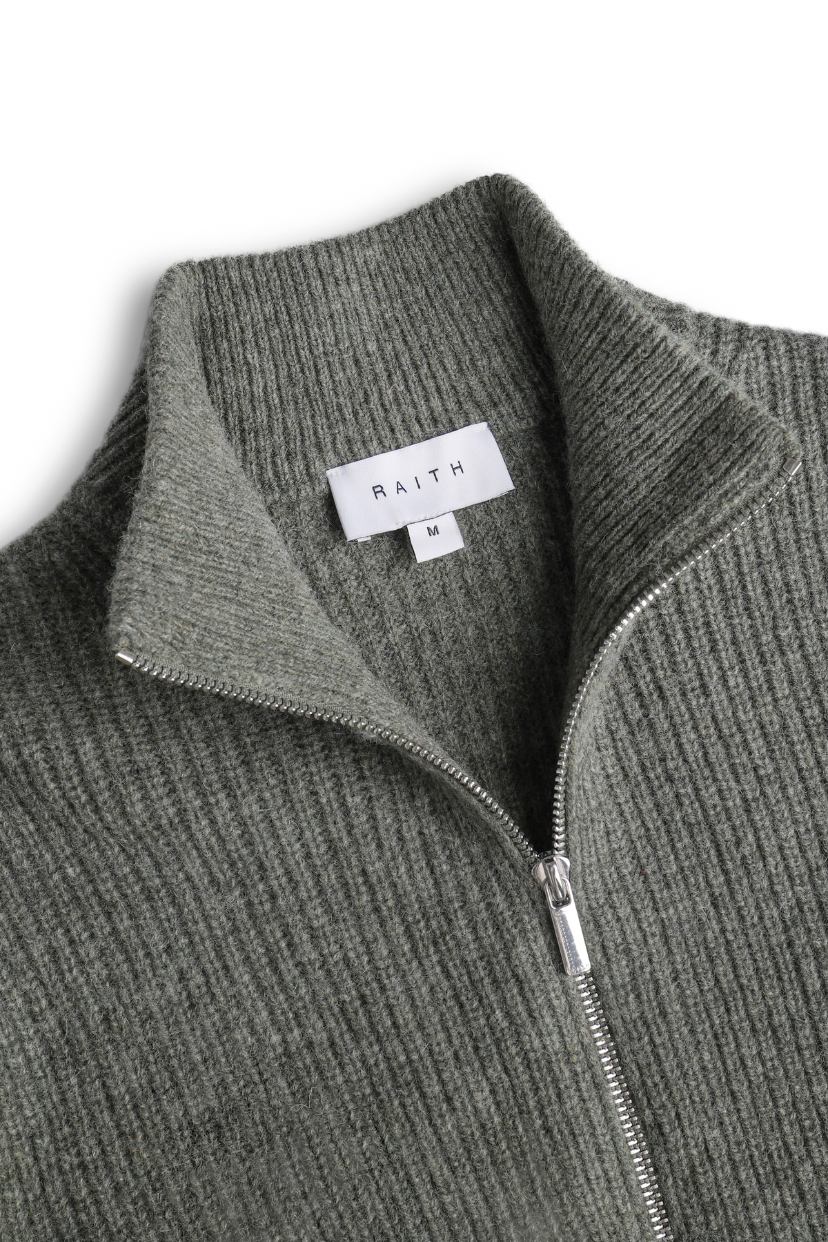 Seb Zip Through Rib Knit Bomber - Sage Green