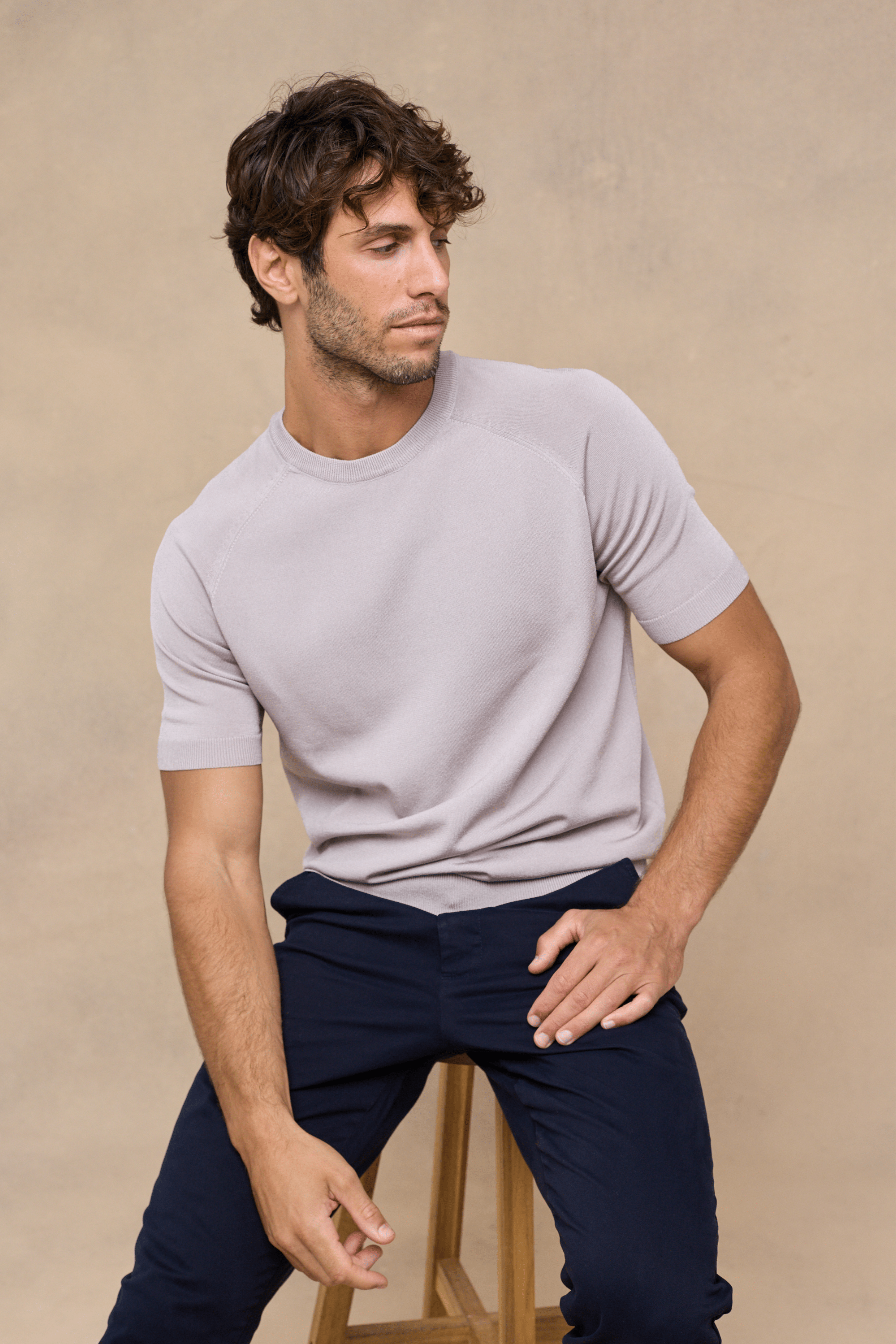 Riera gebreid T-shirt met ronde hals - Warmgrijs