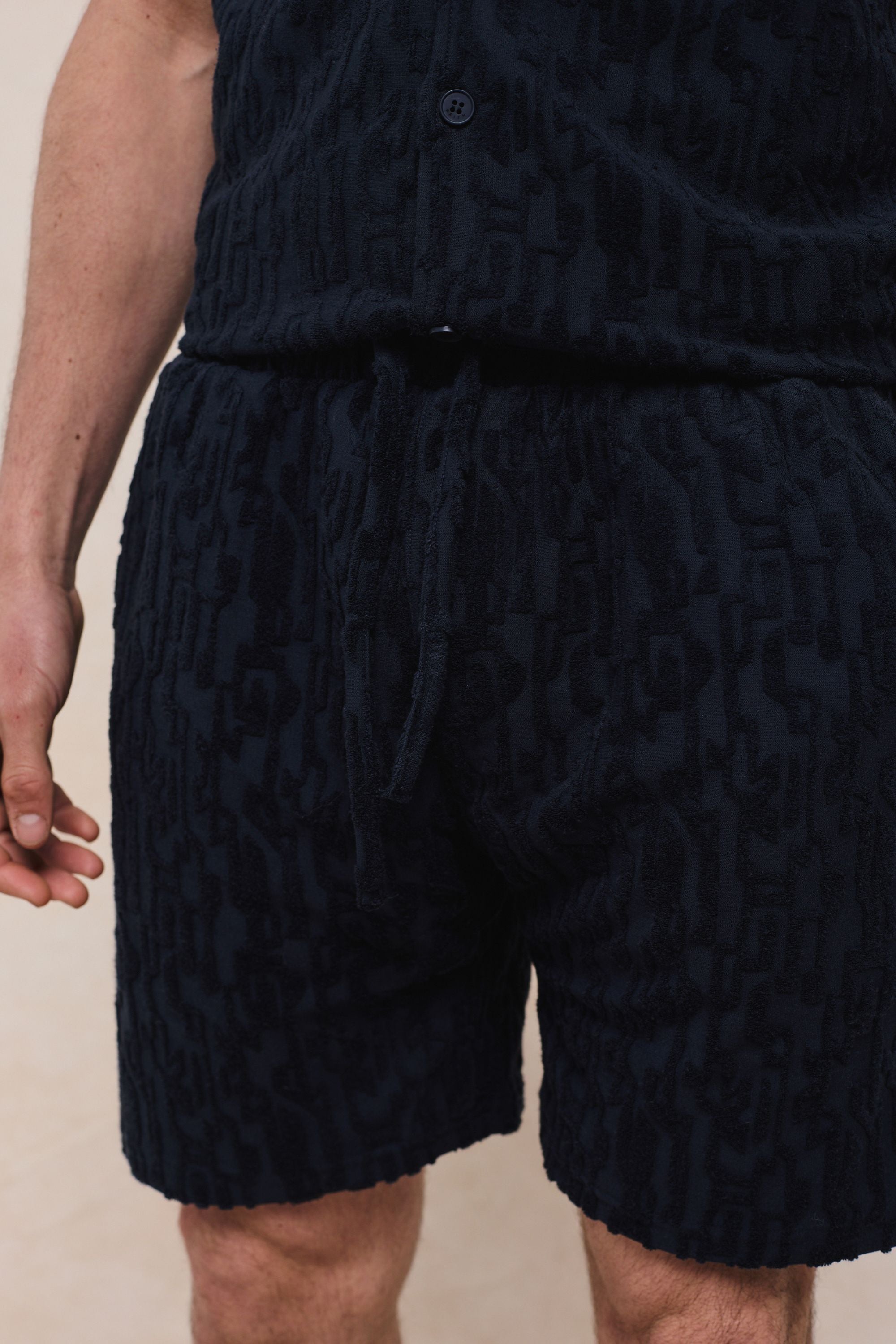 Fausto korte broek met fluweelachtige badstof - marineblauw