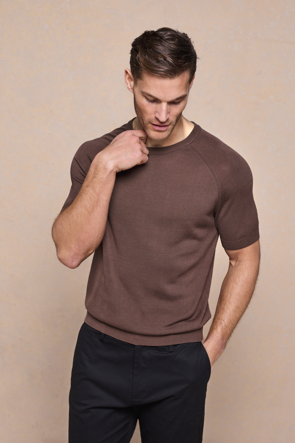 Riera gebreid T-shirt met ronde hals - Bruin