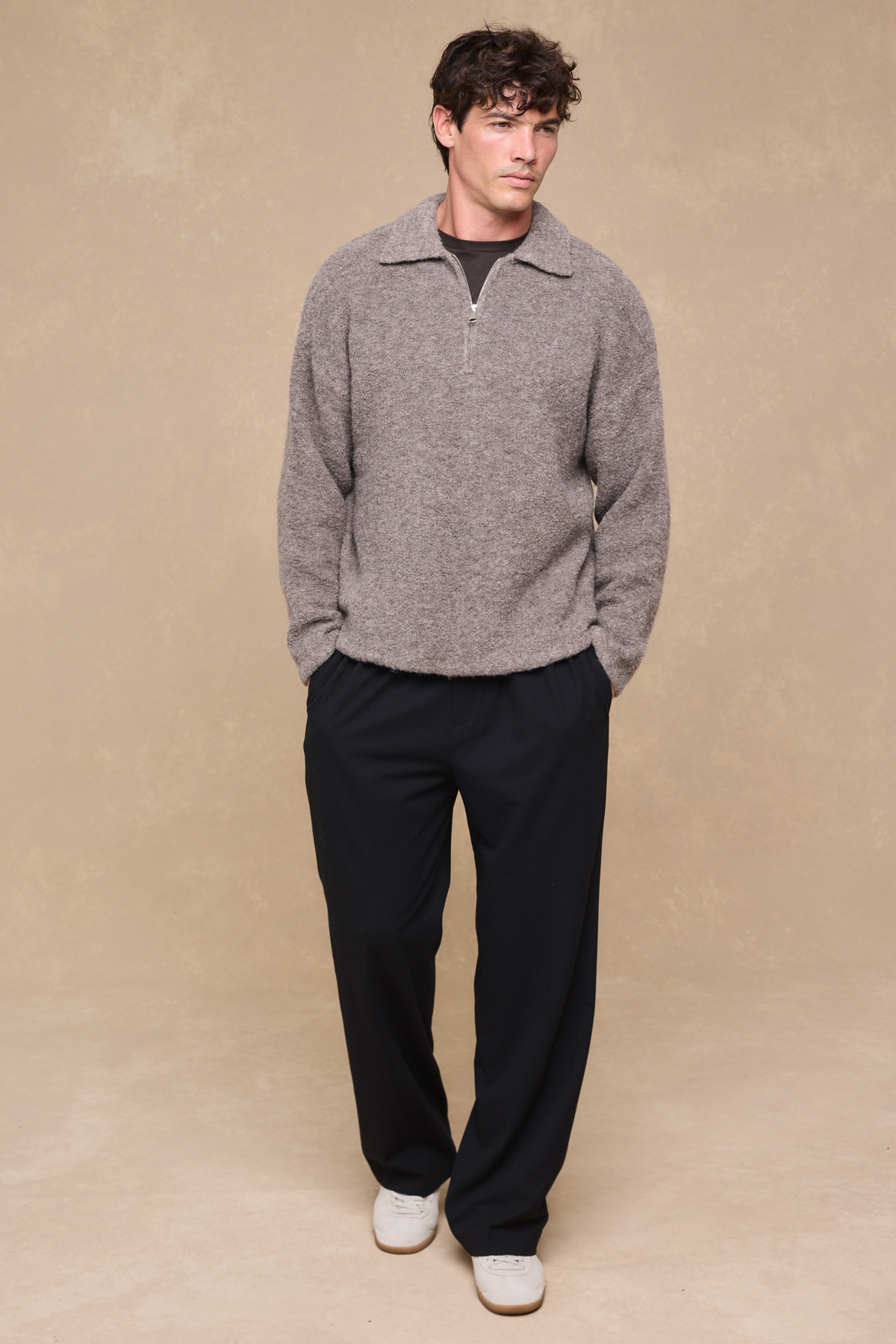 Bas Boiled Half Zip Polo Jumper - Mocha