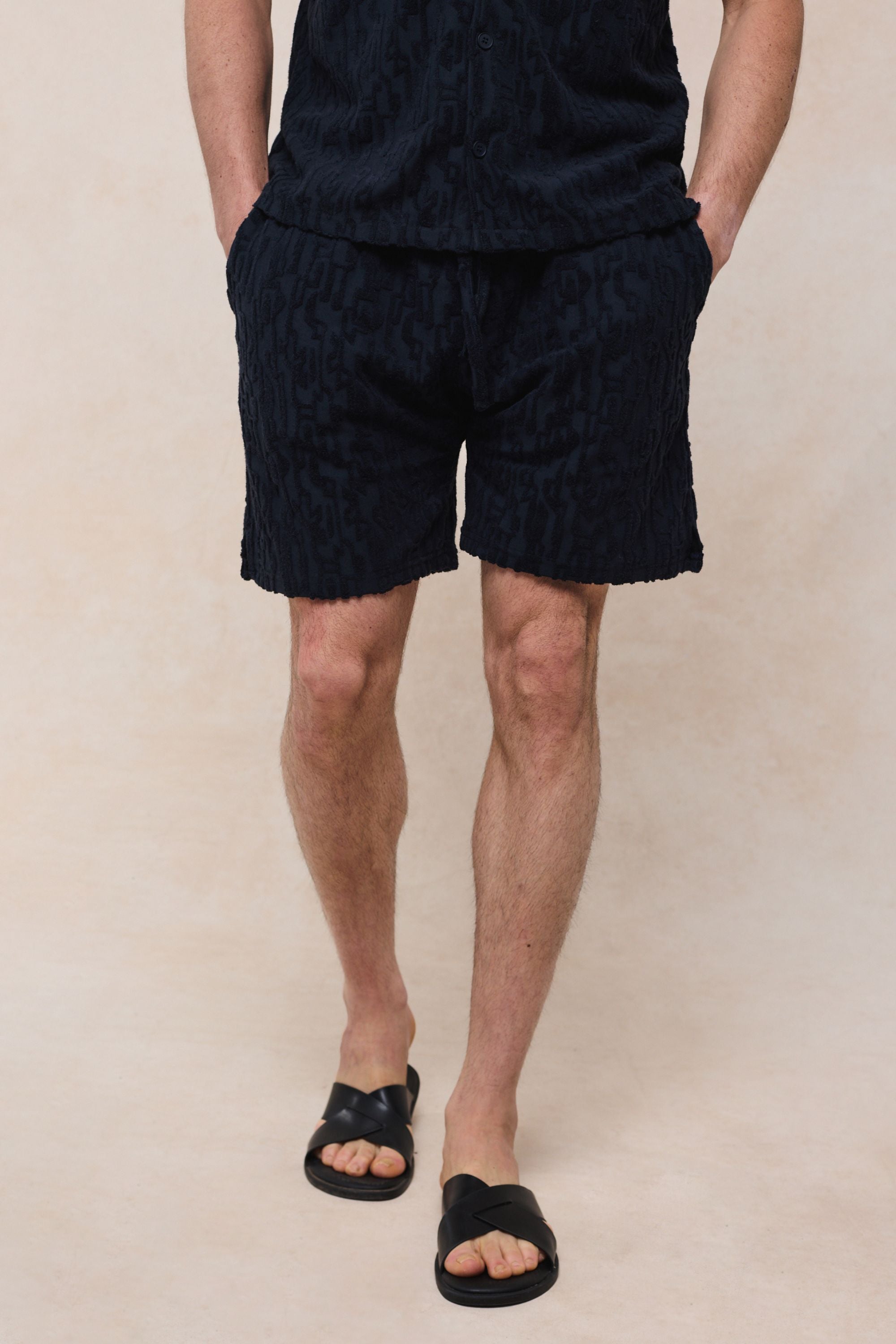 Fausto korte broek met fluweelachtige badstof - marineblauw
