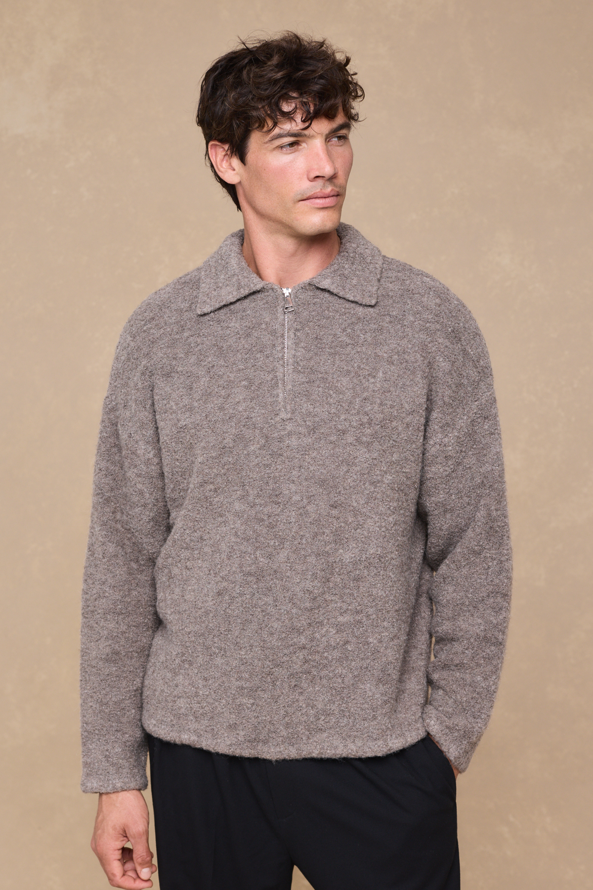 Bas Boiled Half Zip Polo Jumper - Mocha