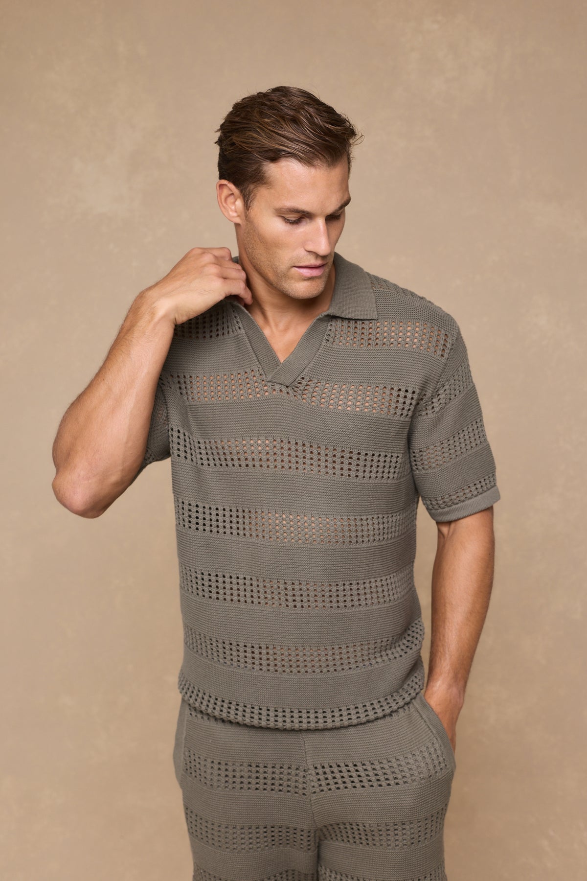 Frattina Crochet Cotton Knit Polo - Sage
