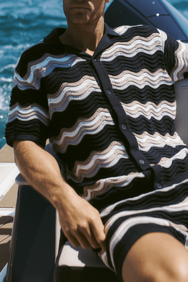 Primavera gehaakt gebreid shirt - Zwart/Bruin