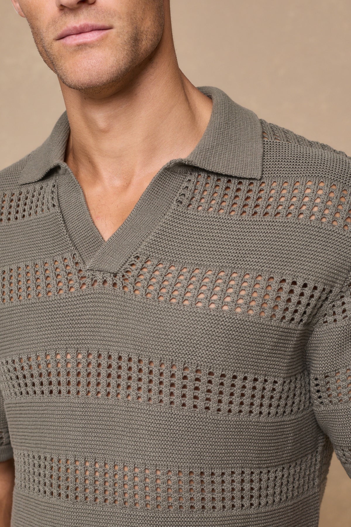 Frattina Crochet Cotton Knit Polo - Sage