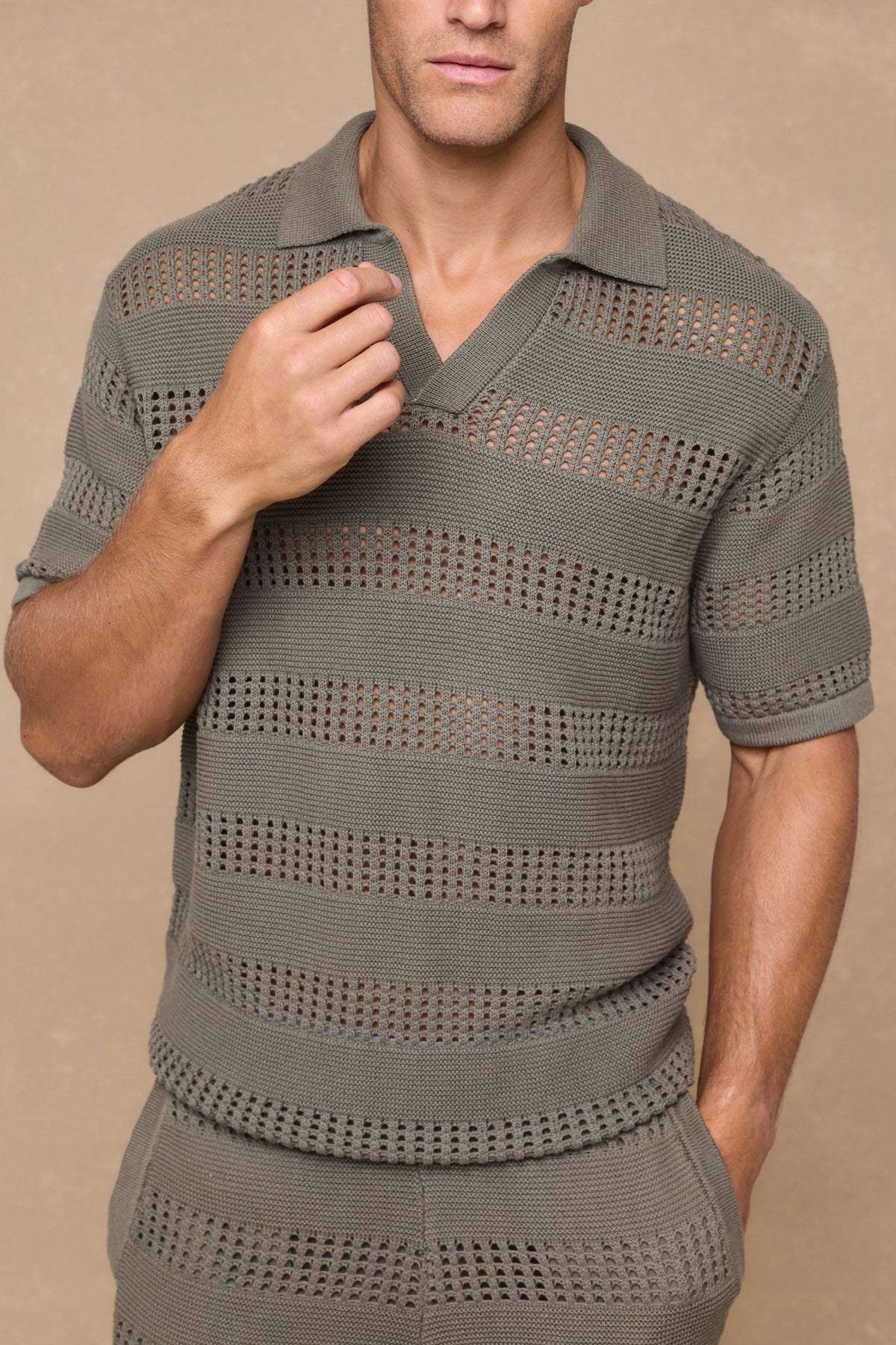 Frattina Crochet Cotton Knit Polo - Sage