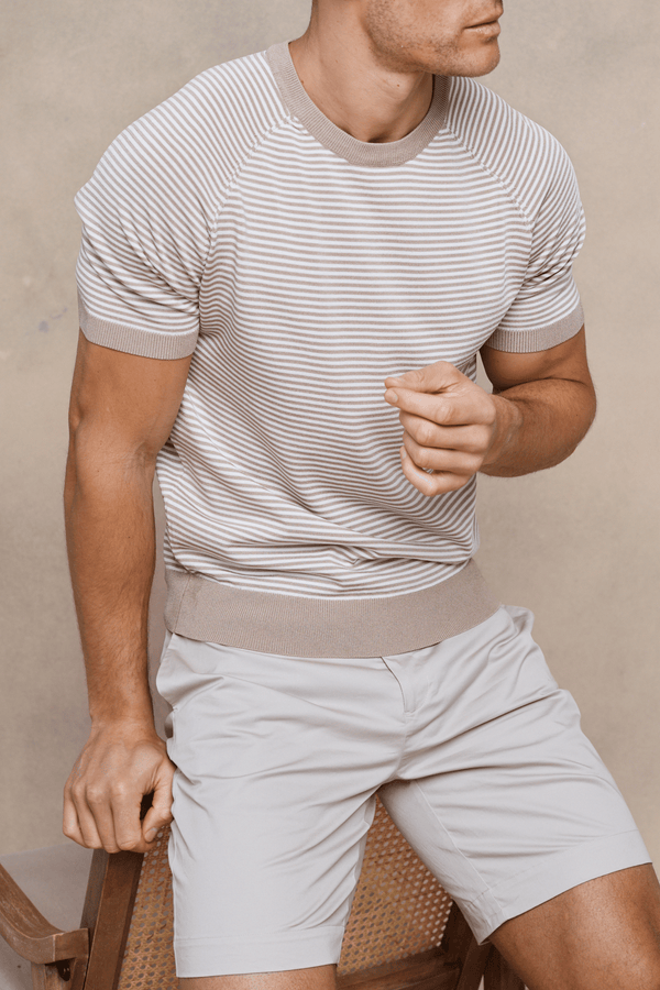 Riera gebreid T-shirt met ronde hals - Beige/Ecru 