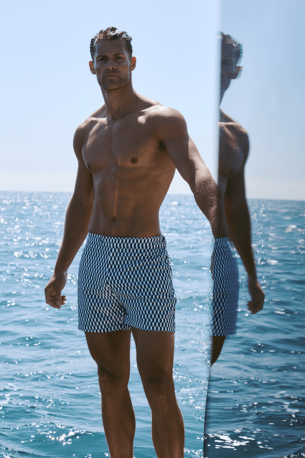 Rambla zwembroek met print en gesp - Marineblauw/Wit