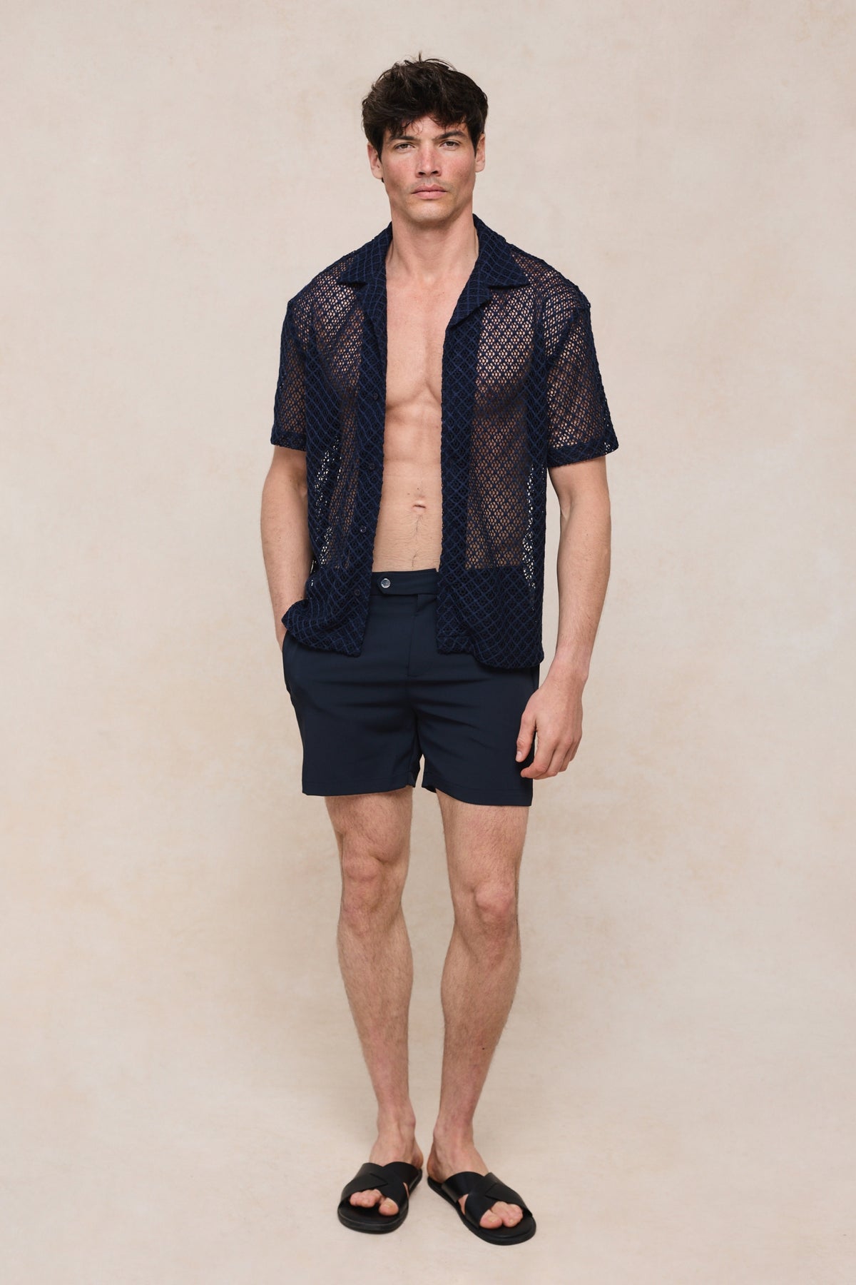 Marcelo overhemd met korte mouwen en kant - Marineblauw