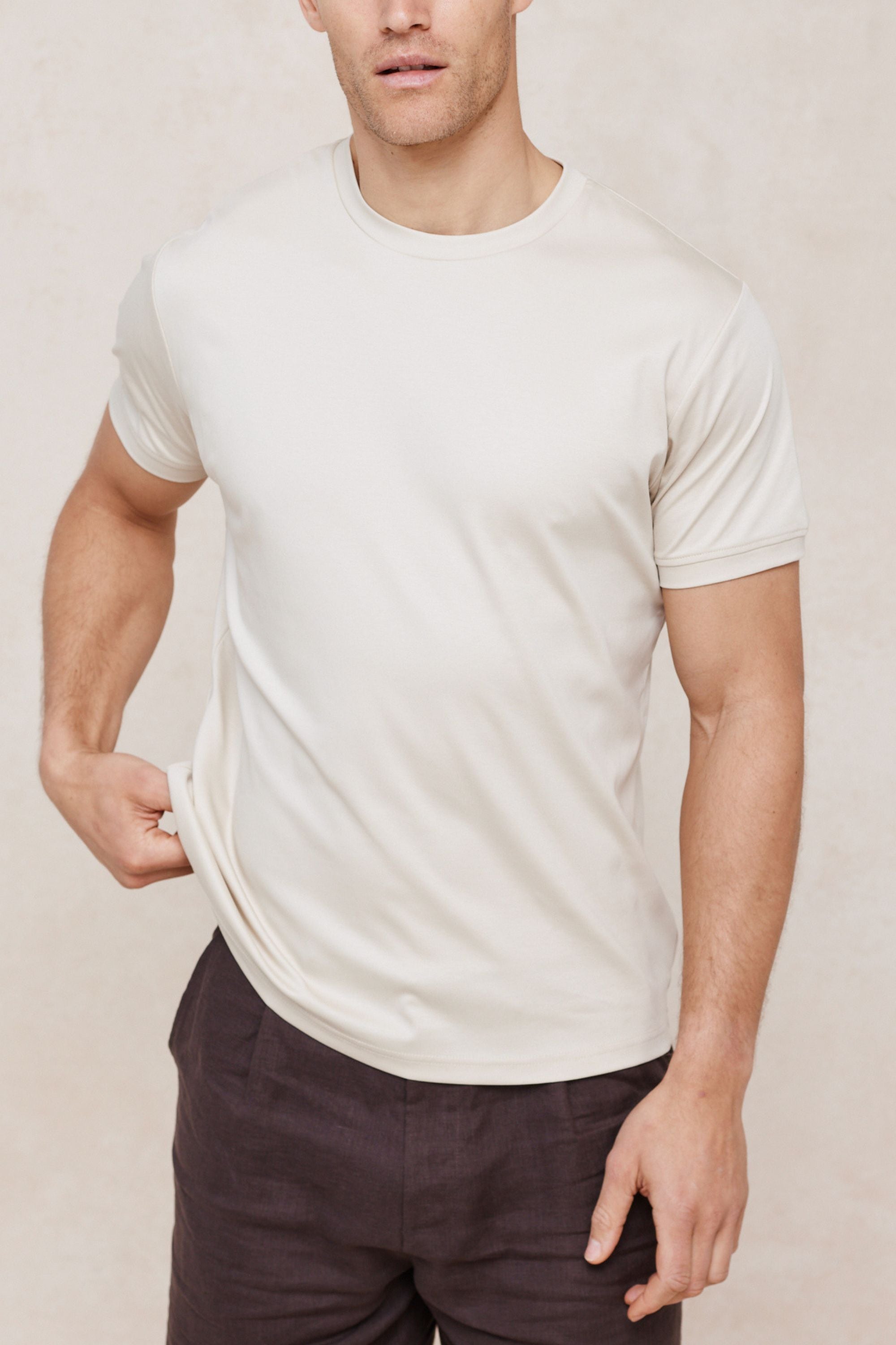 Luxe gemerceriseerd T-shirt - Beige