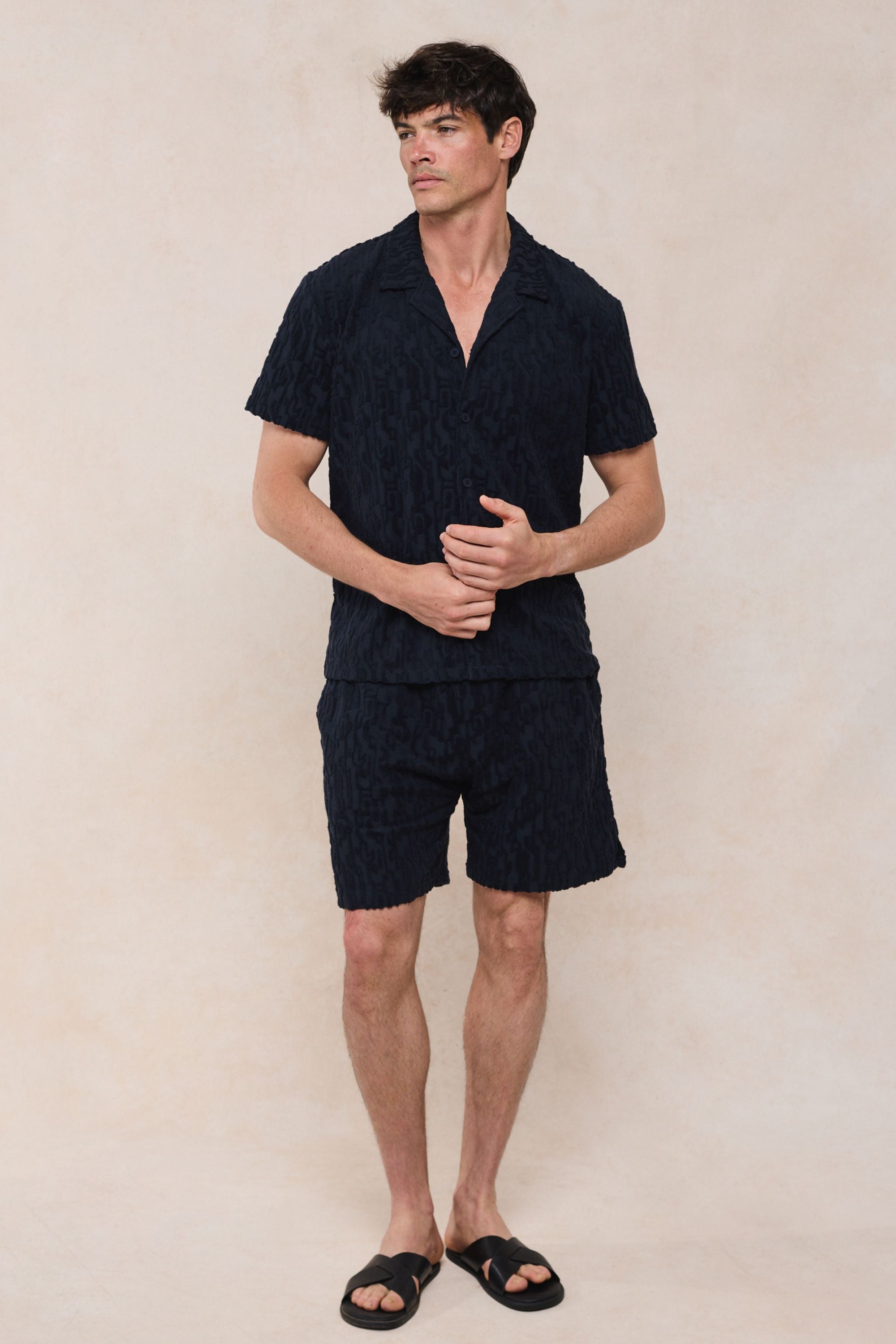 Fausto korte broek met fluweelachtige badstof - marineblauw