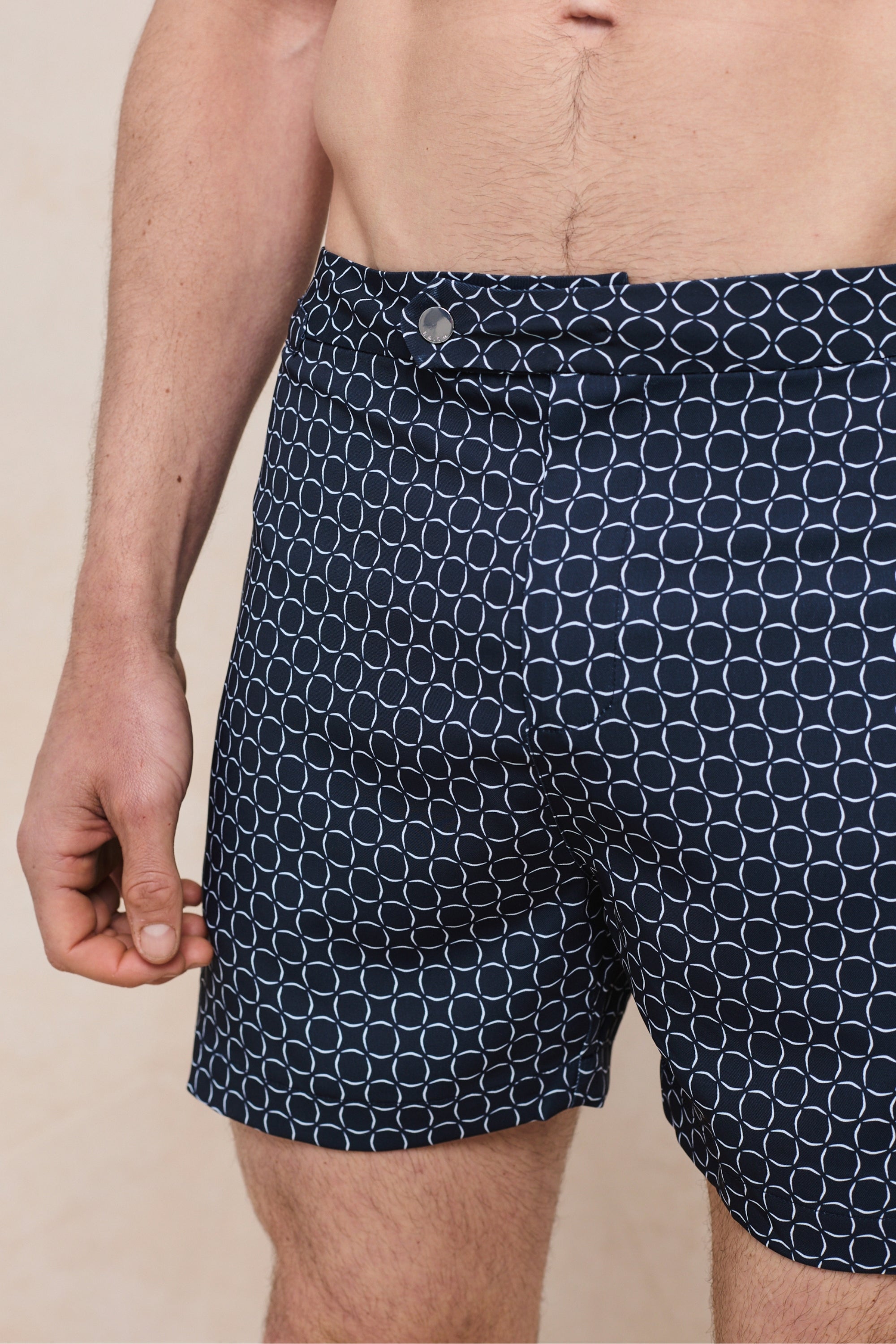 Ifni getailleerde zwembroek met verstelbare bandjes - Marineblauw/Ecru