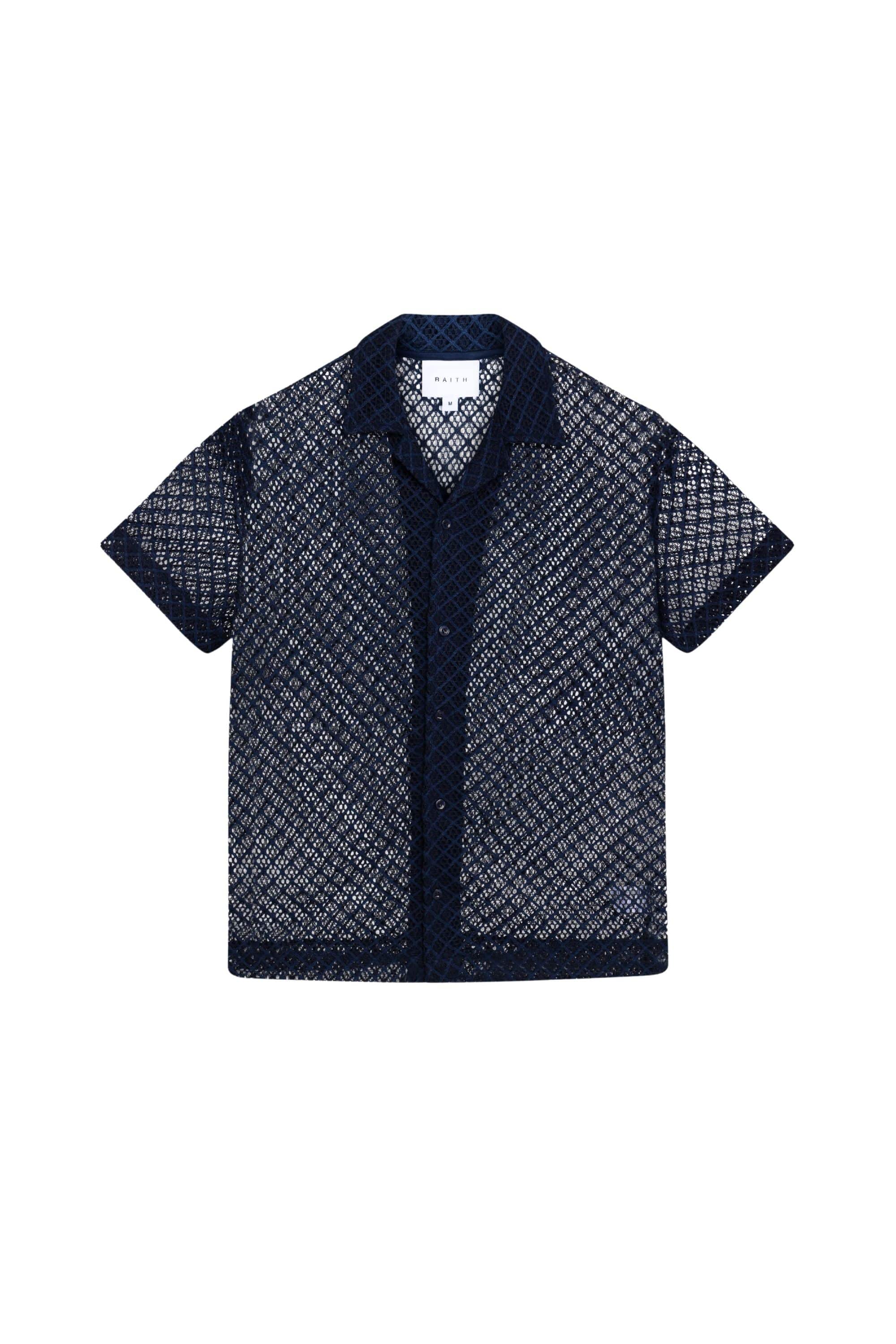Marcelo overhemd met korte mouwen en kant - Marineblauw