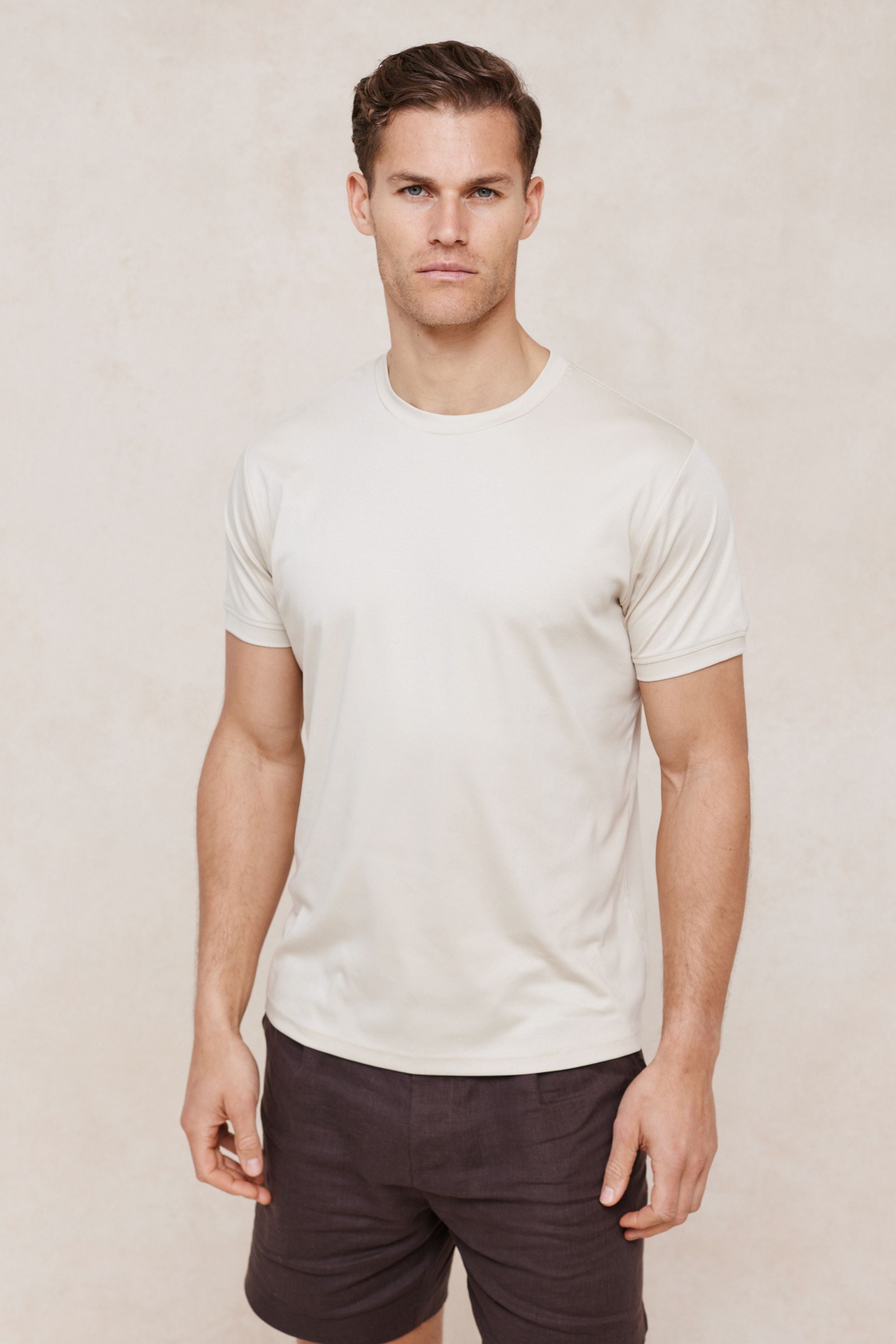 Luxe gemerceriseerd T-shirt - Beige