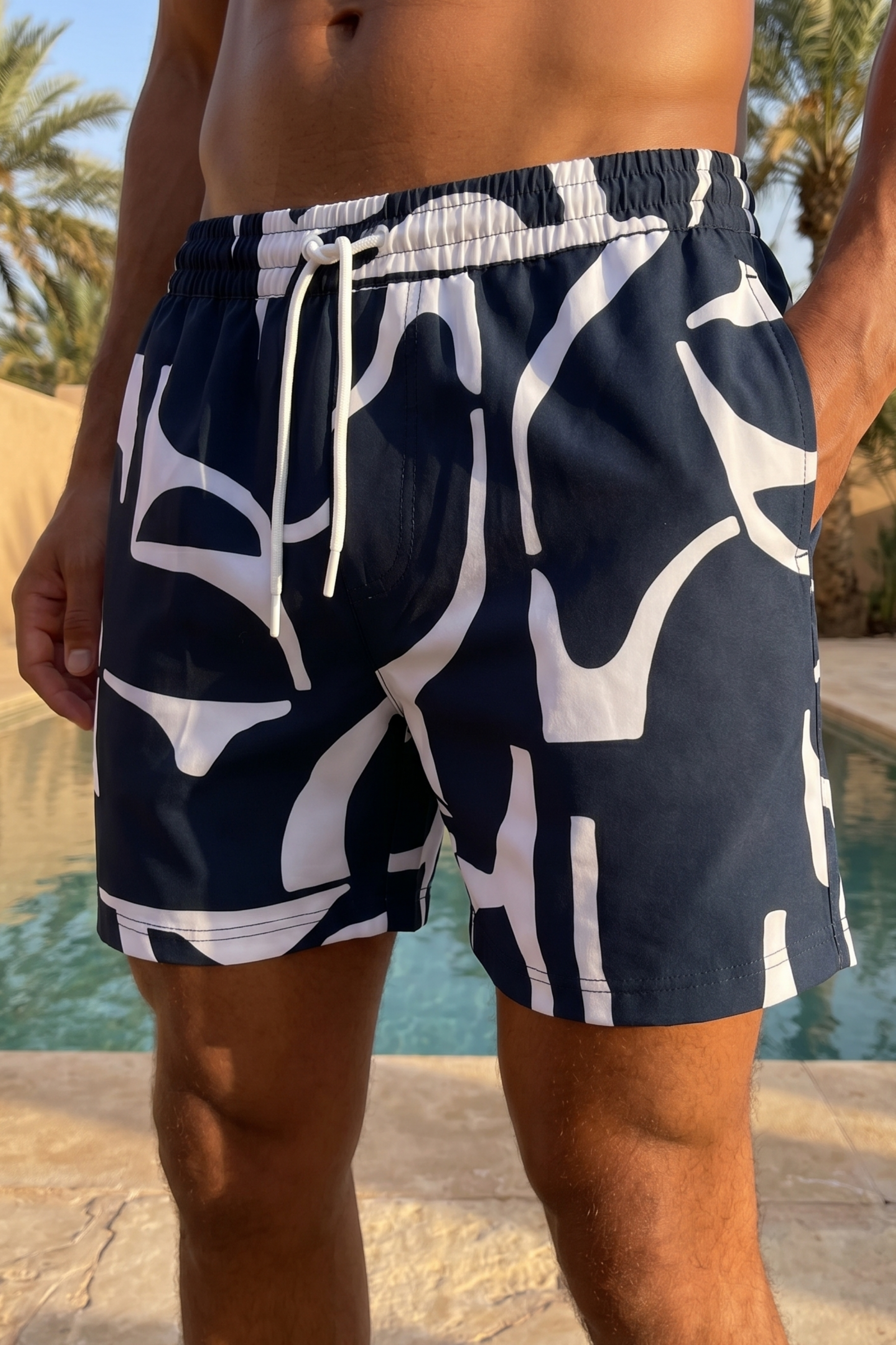 Massira zwembroek met elastische tailleband - Marineblauw/Ecru