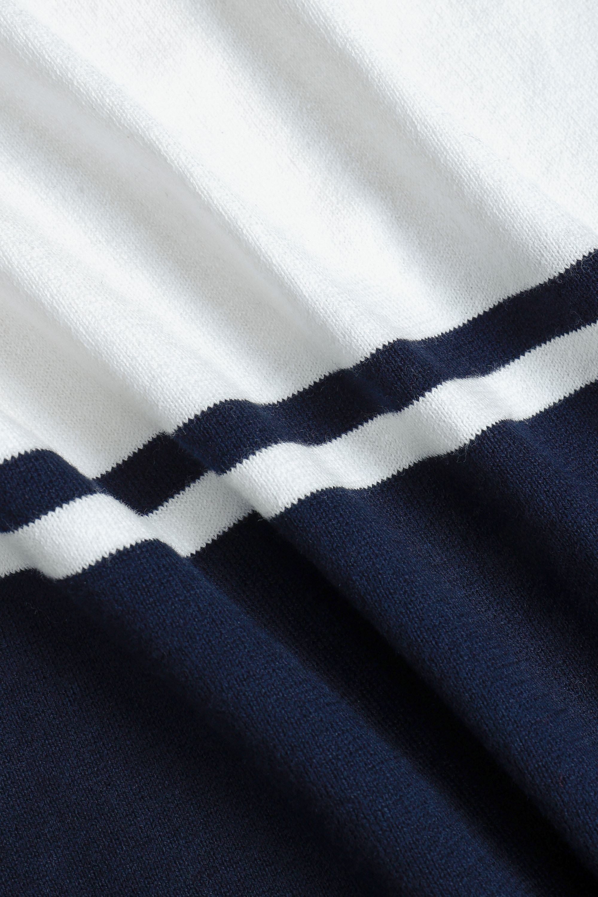 Vicolo Knitted Striped Block Polo SS - Ecru/Navy
