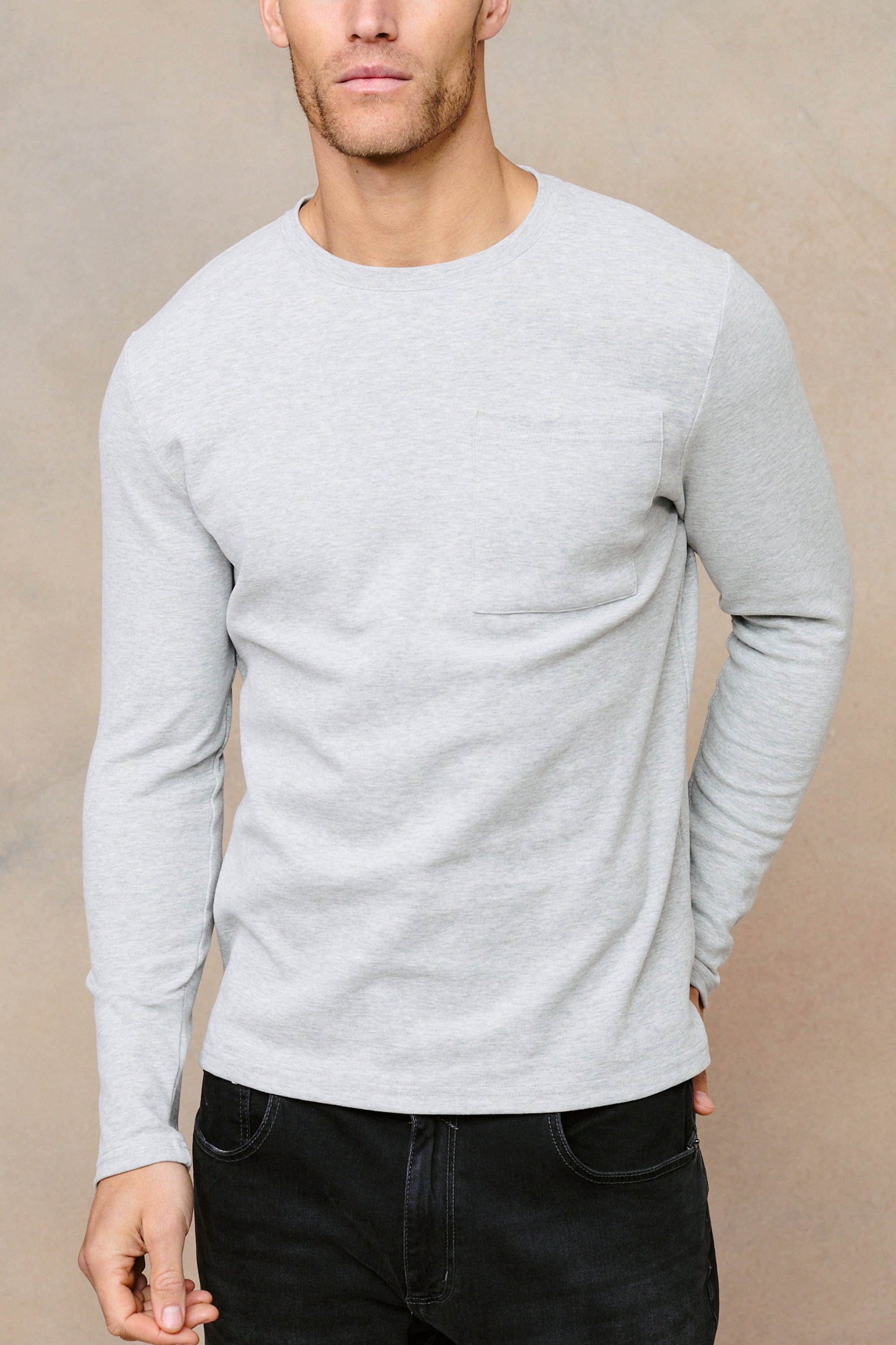 Tyler T-shirt met lange mouwen en borstzak - Grijs gemêleerd