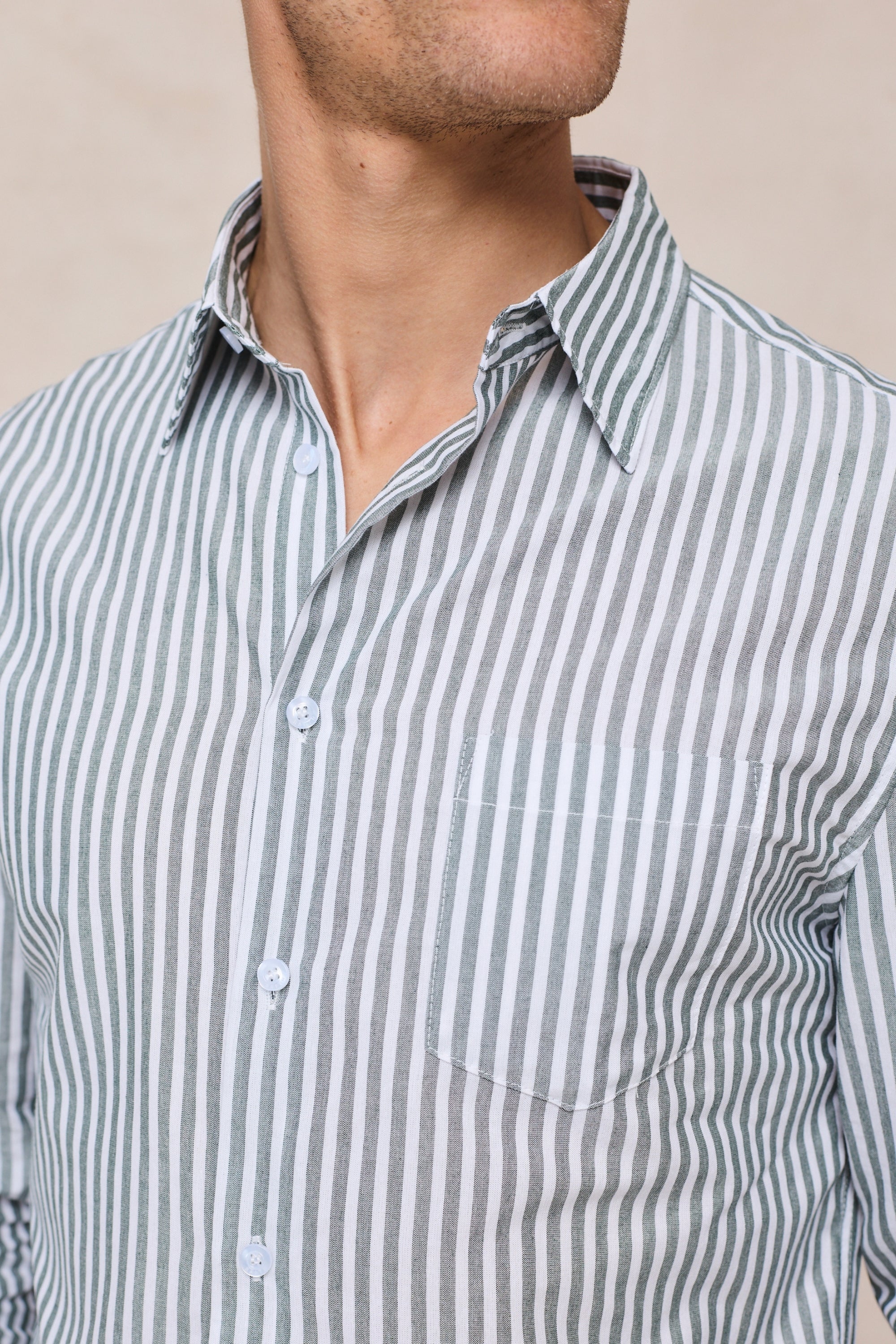 Abilo Striped Shirt - Khaki/Ecru