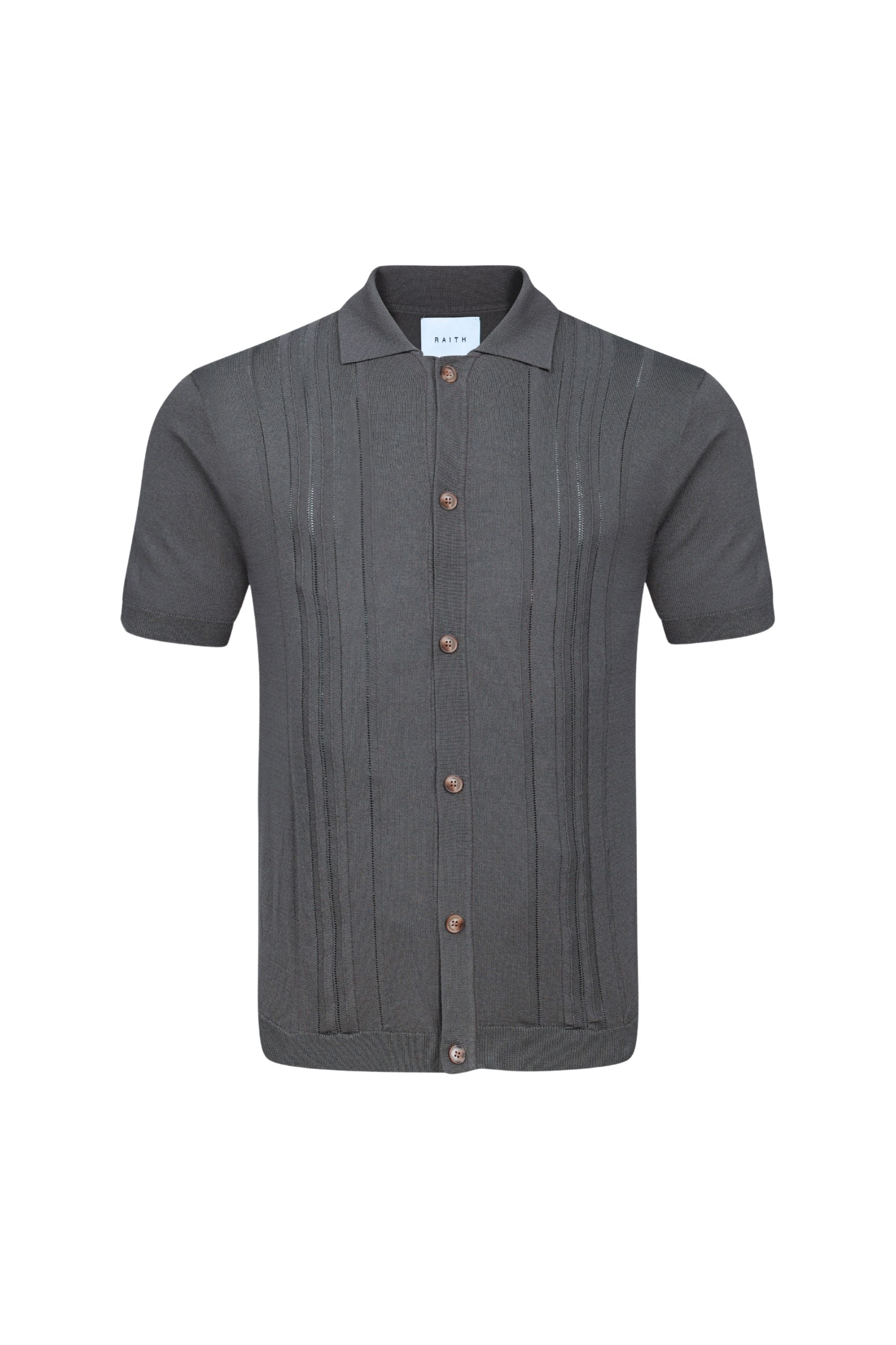 Juan Button Thru Boucle Knit Striped Polo - Mushroom