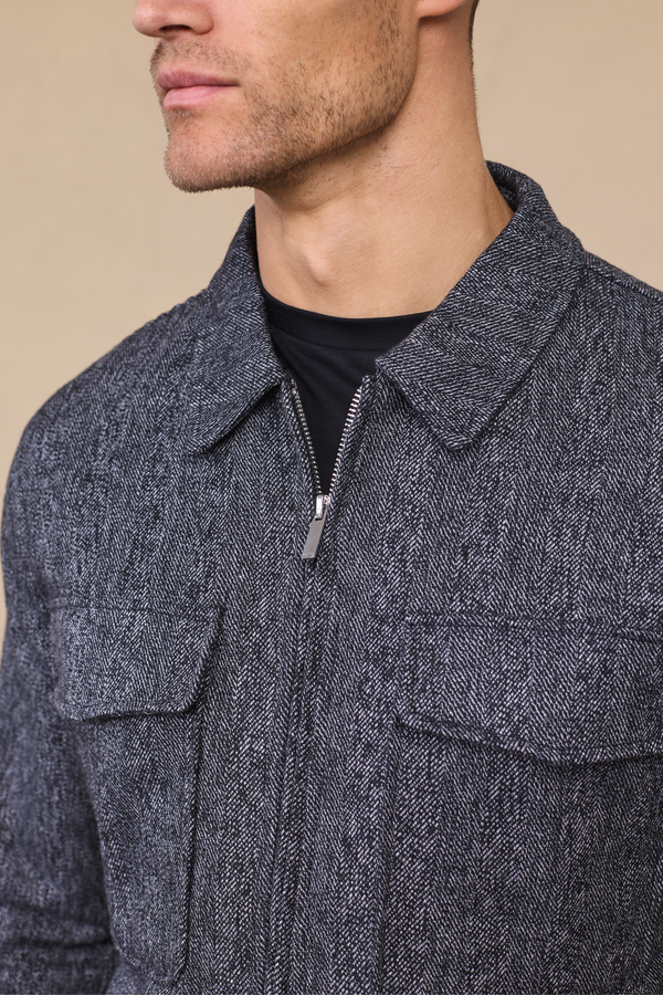 Carter Harrington-jas van wol met visgraatmotief - Zwart