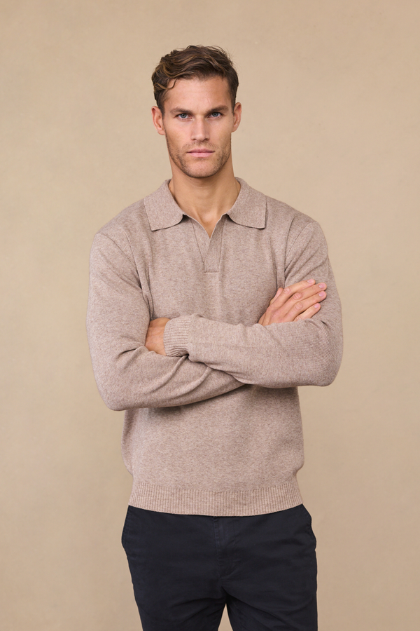 Lennon Polo met open kraag - Biscuitbeige
