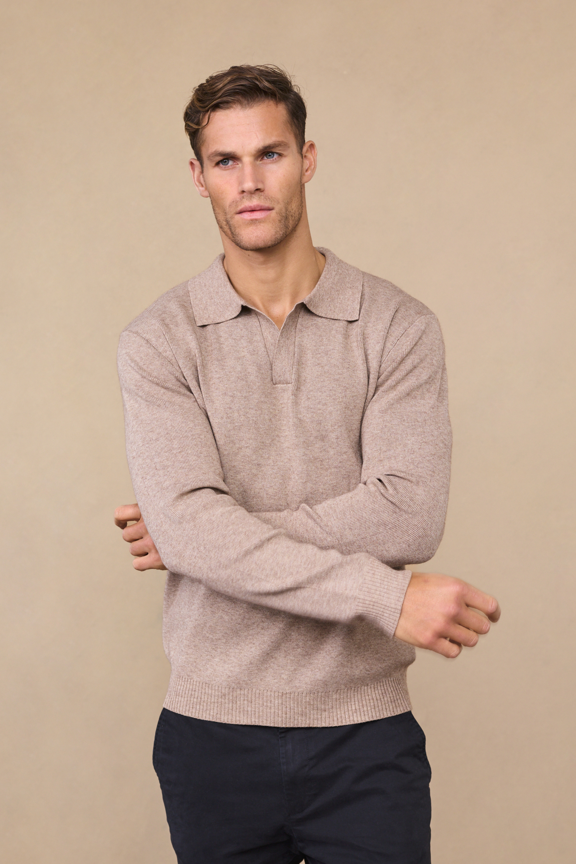 Lennon Polo met open kraag - Biscuitbeige