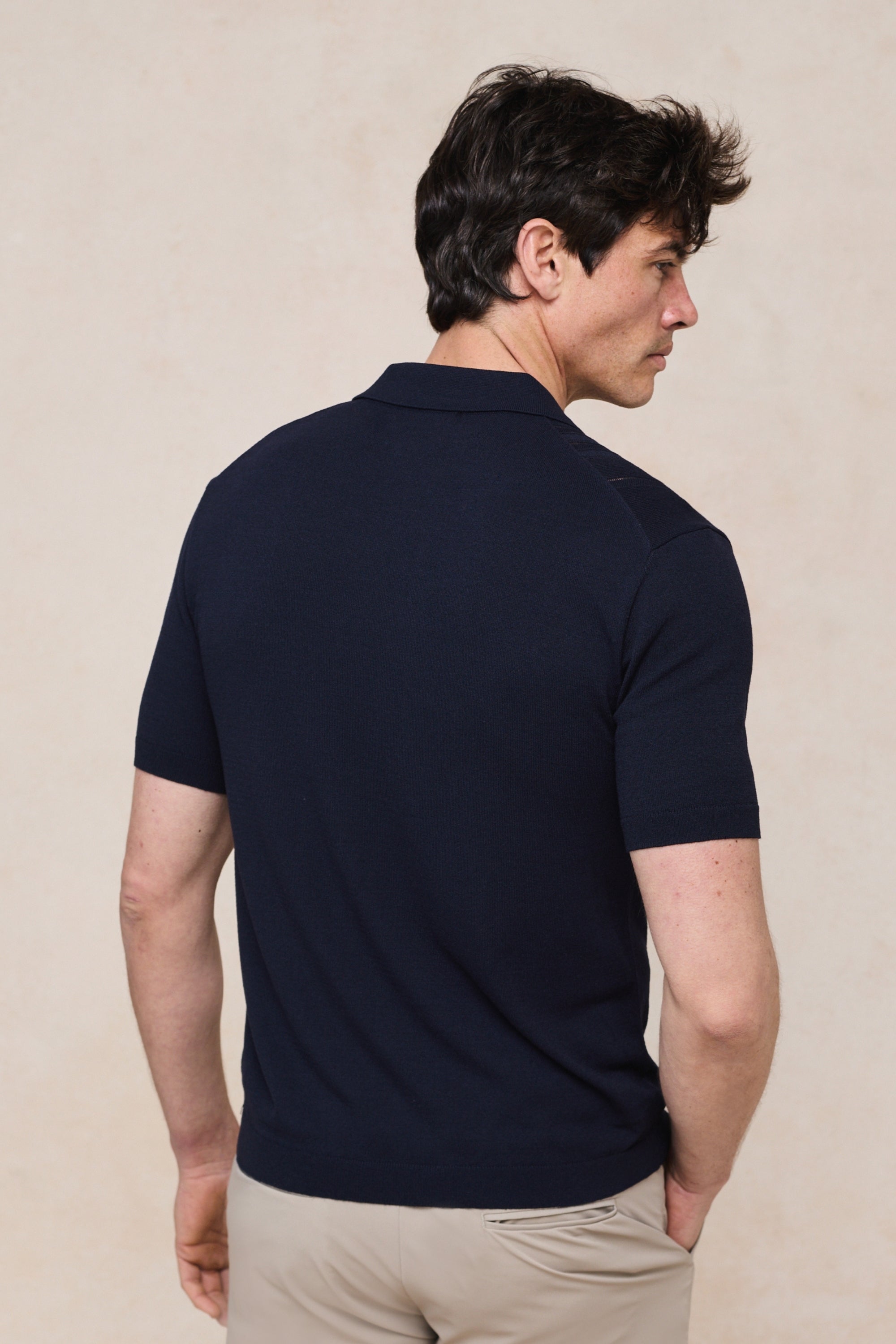 Juan Button Thru Boucle Knit Striped Polo - Navy