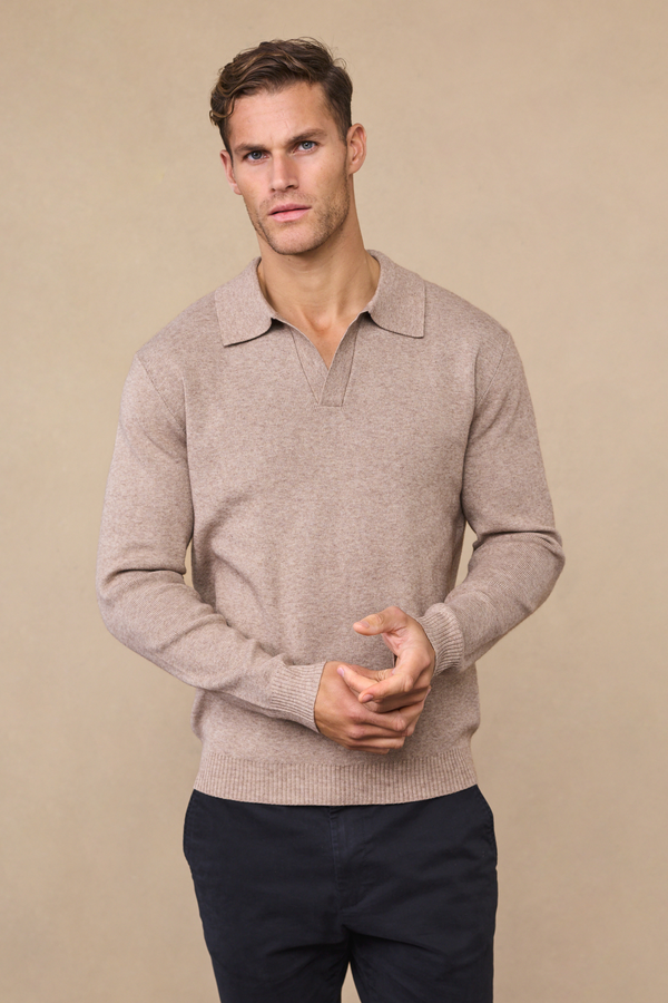 Lennon Polo met open kraag - Biscuitbeige