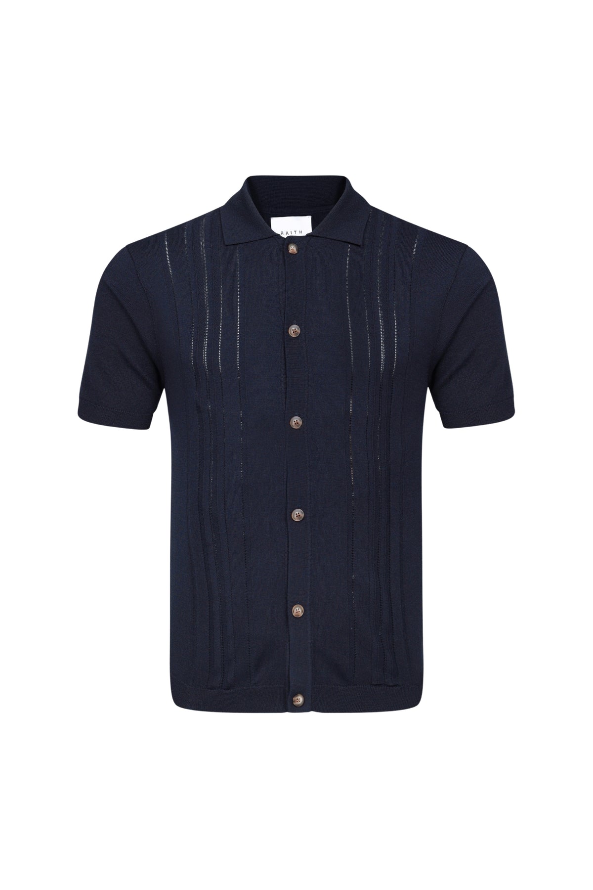 Juan Button Through Boucle Knit Striped Polo - Navy