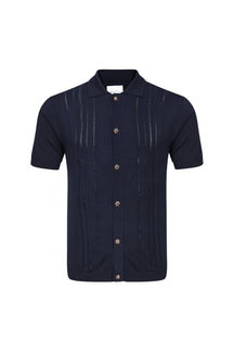 Juan Polo met knoopsluiting en strepen van bouclé-breisel - Marineblauw