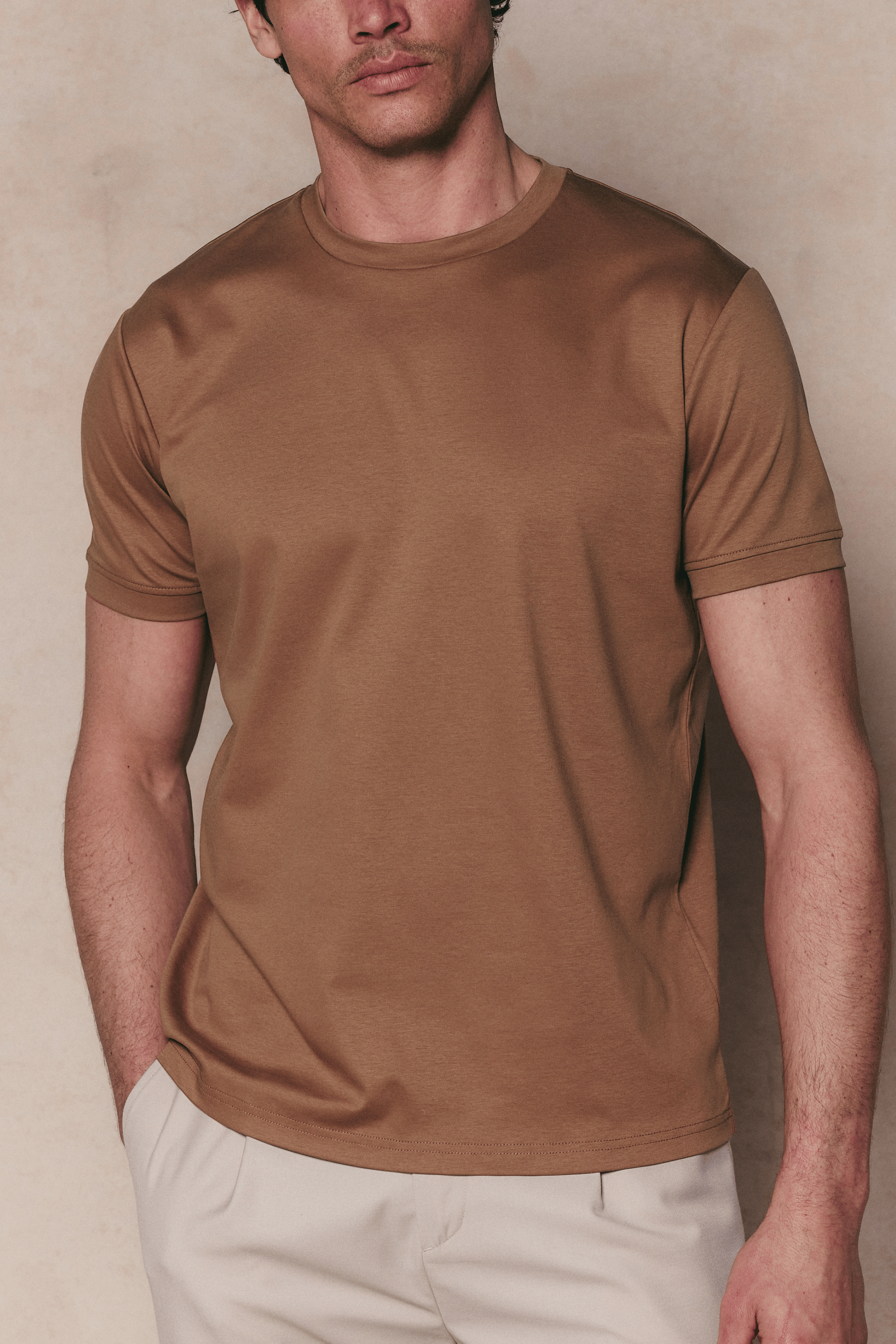 Luxe gemerceriseerd T-shirt - Roestbruin