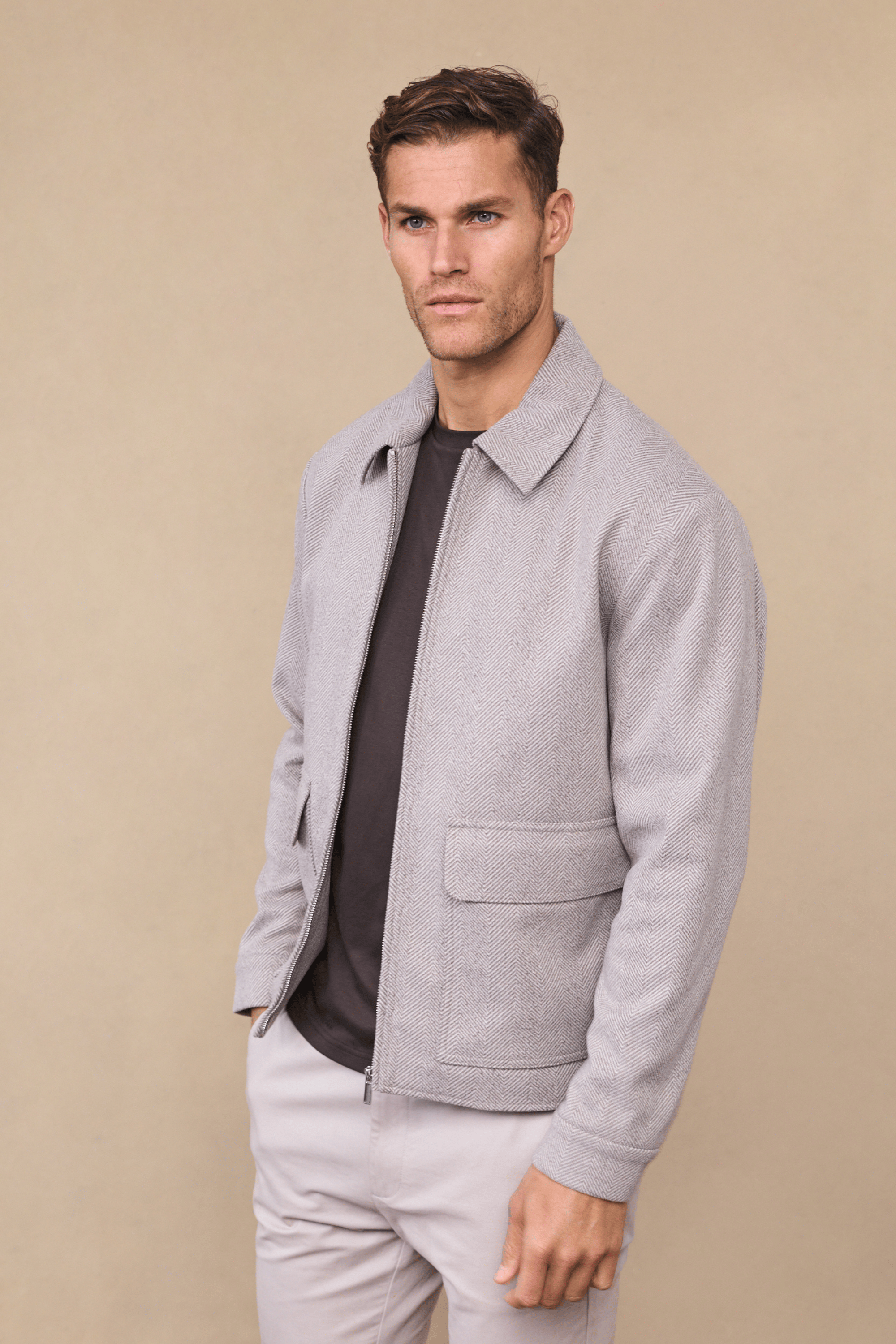 Nero Herringbone Patch Pocket Jacket - Neutral