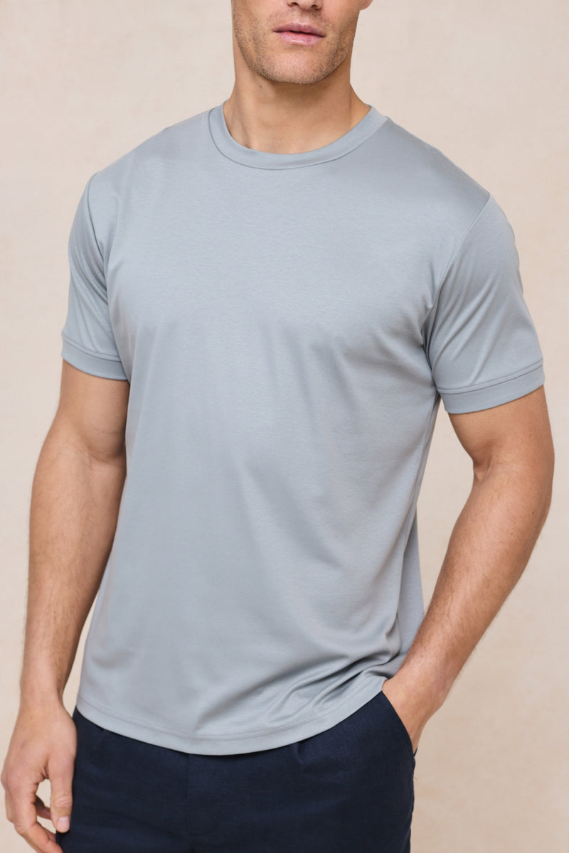 Luxe gemerceriseerd T-shirt - Licht tinblauw