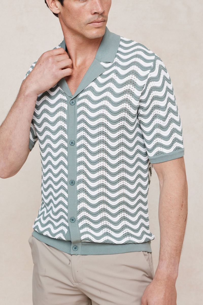 Serenita gebreid shirt - Saliegroen/Wit