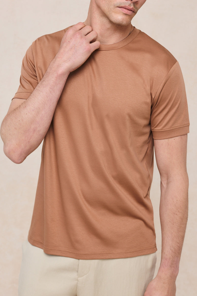Luxe gemerceriseerd T-shirt - Roestbruin