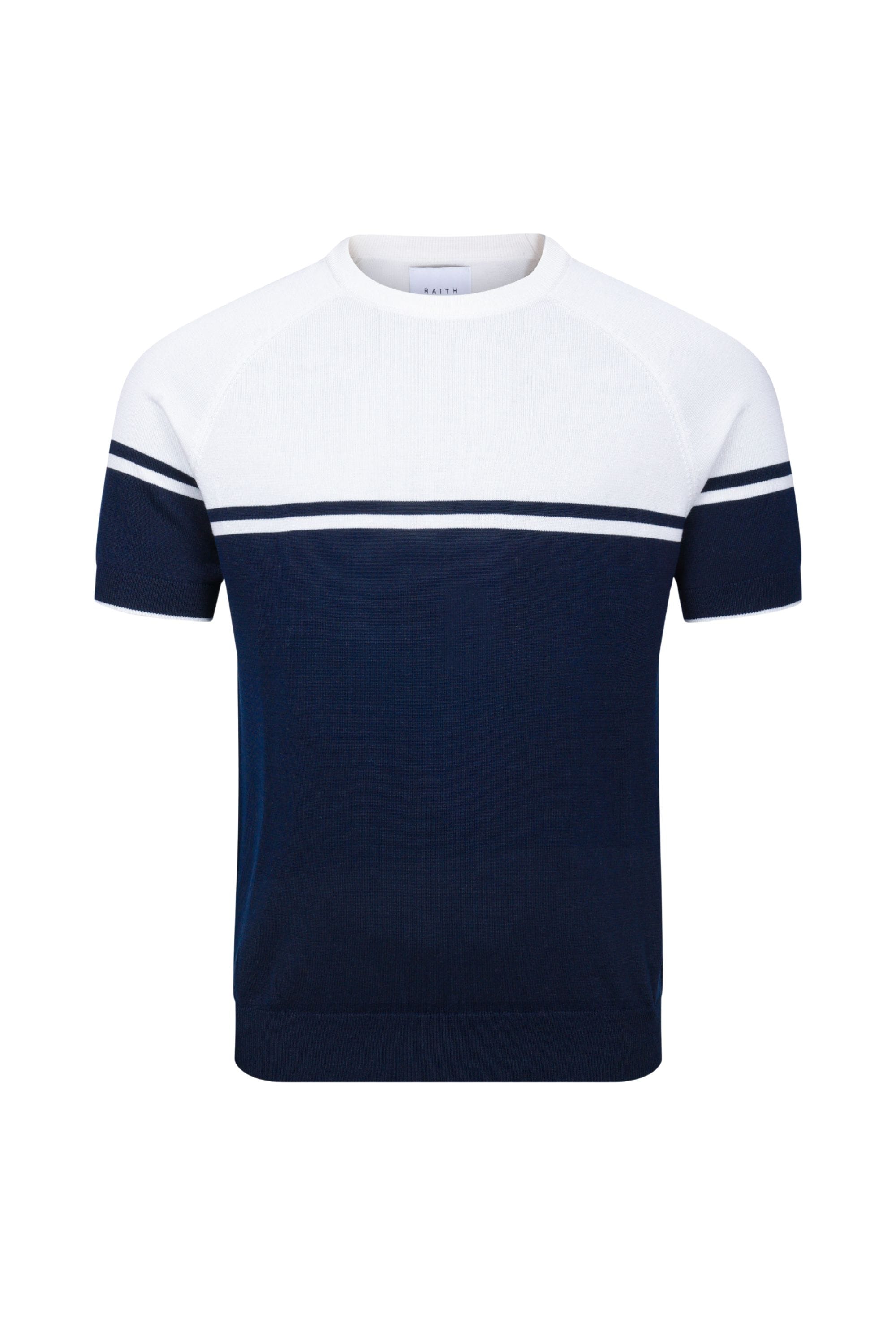 Riera Colour Block gebreid T-shirt met ronde hals - Marineblauw/Ecru 