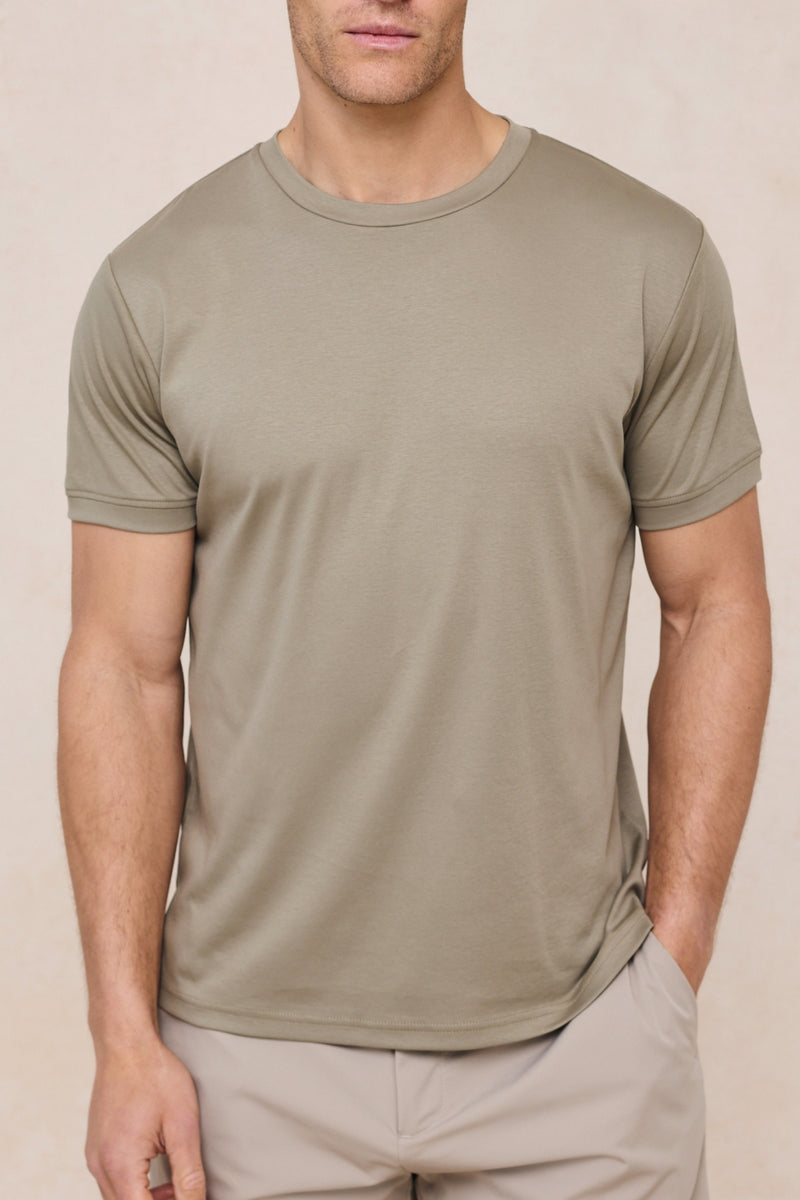 Luxe gemerceriseerd T-shirt - Donker saliegroen