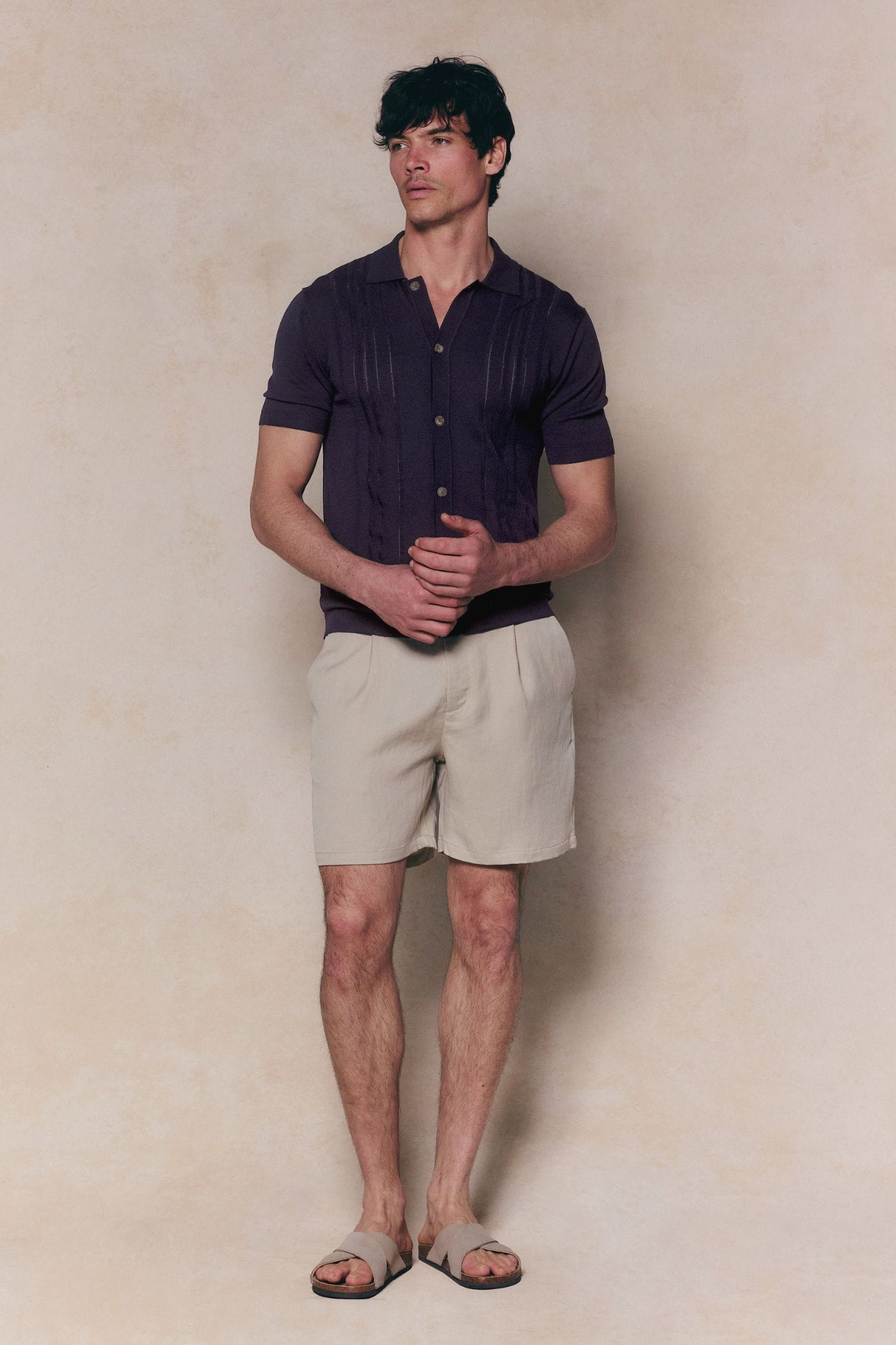 Juan Button Thru Boucle Knit Striped Polo - Navy